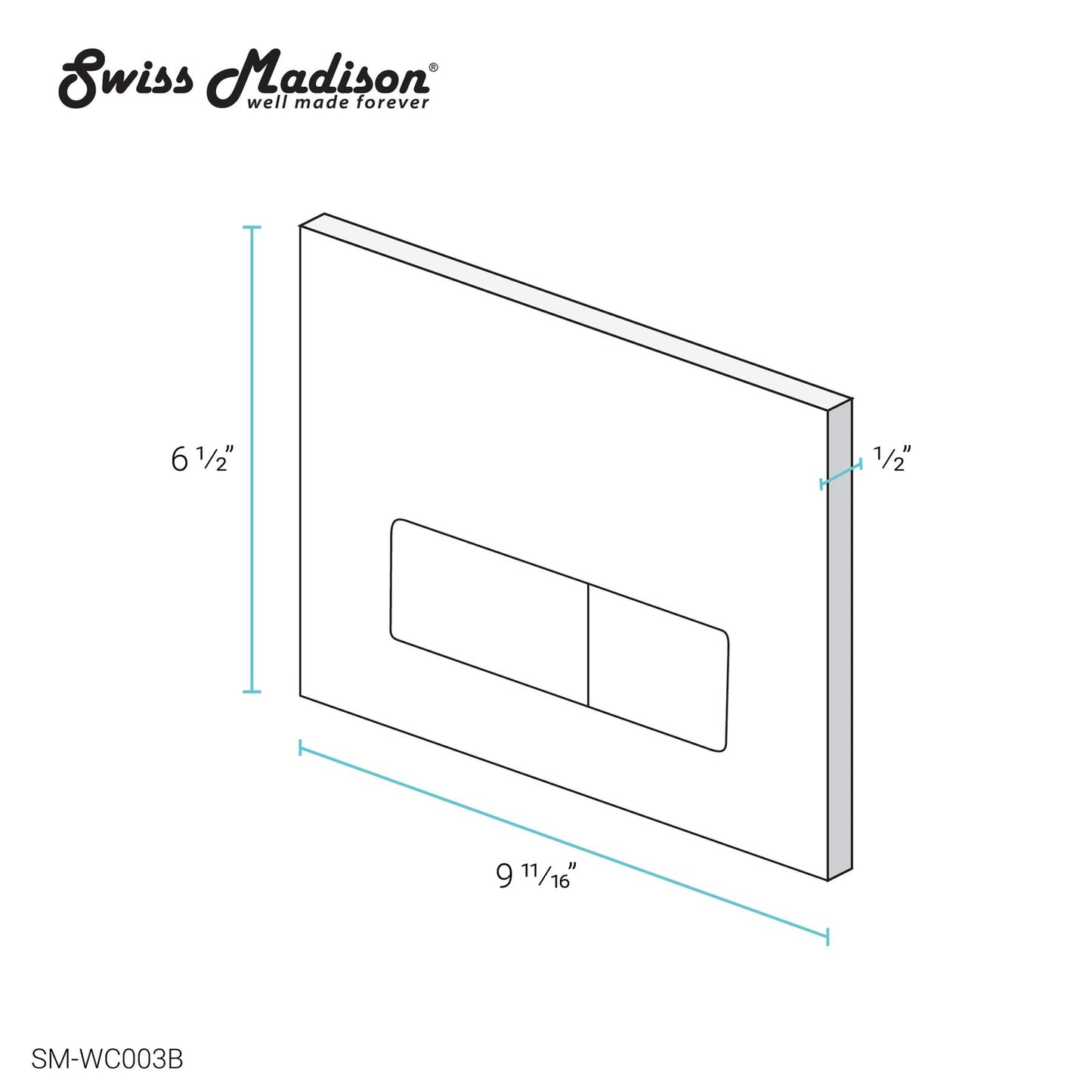 Swiss Madison 10" Matte Black Wall-Mounted Actuator Flush Push Button Plate With Dual Flush System and Rectangle Buttons