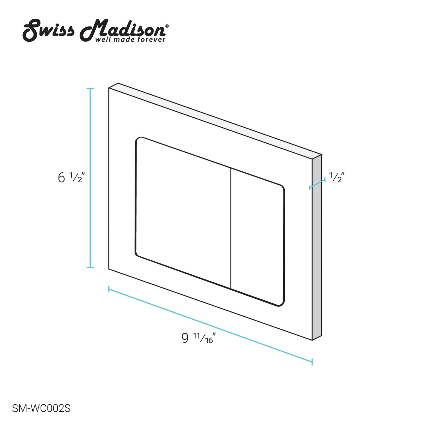 Swiss Madison 10" Polished Chrome Wall-Mounted Actuator Flush Push Button Plate With Dual Flush System and Square Buttons