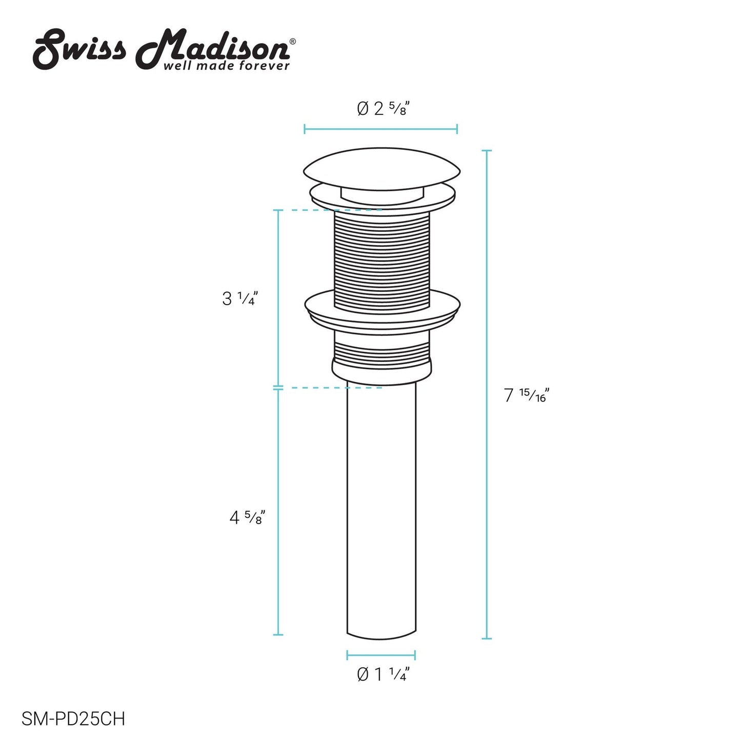 Swiss Madison 1.75" Residential Non-Overflow Brushed Chrome Pop-Up Drain