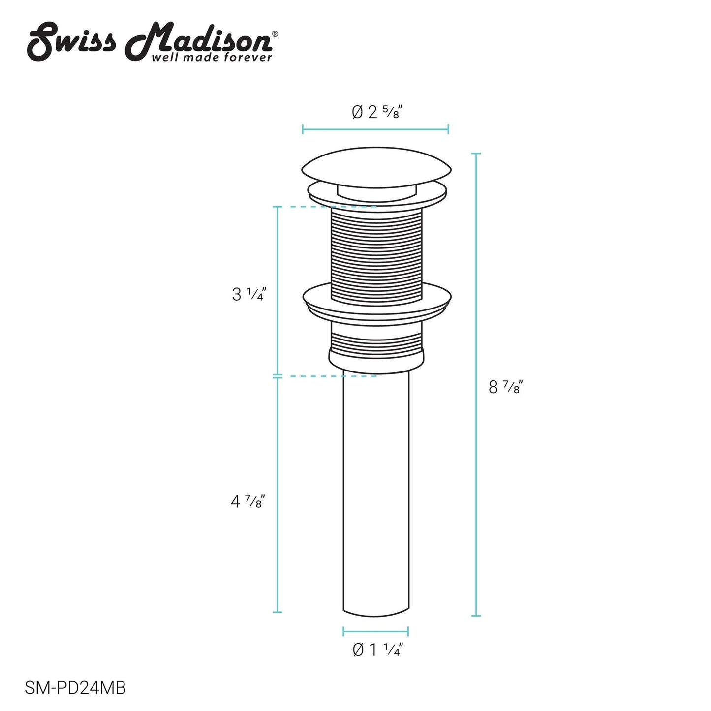 Swiss Madison 2.75" Residential Non-Overflow Matte Black Pop-Up Drain