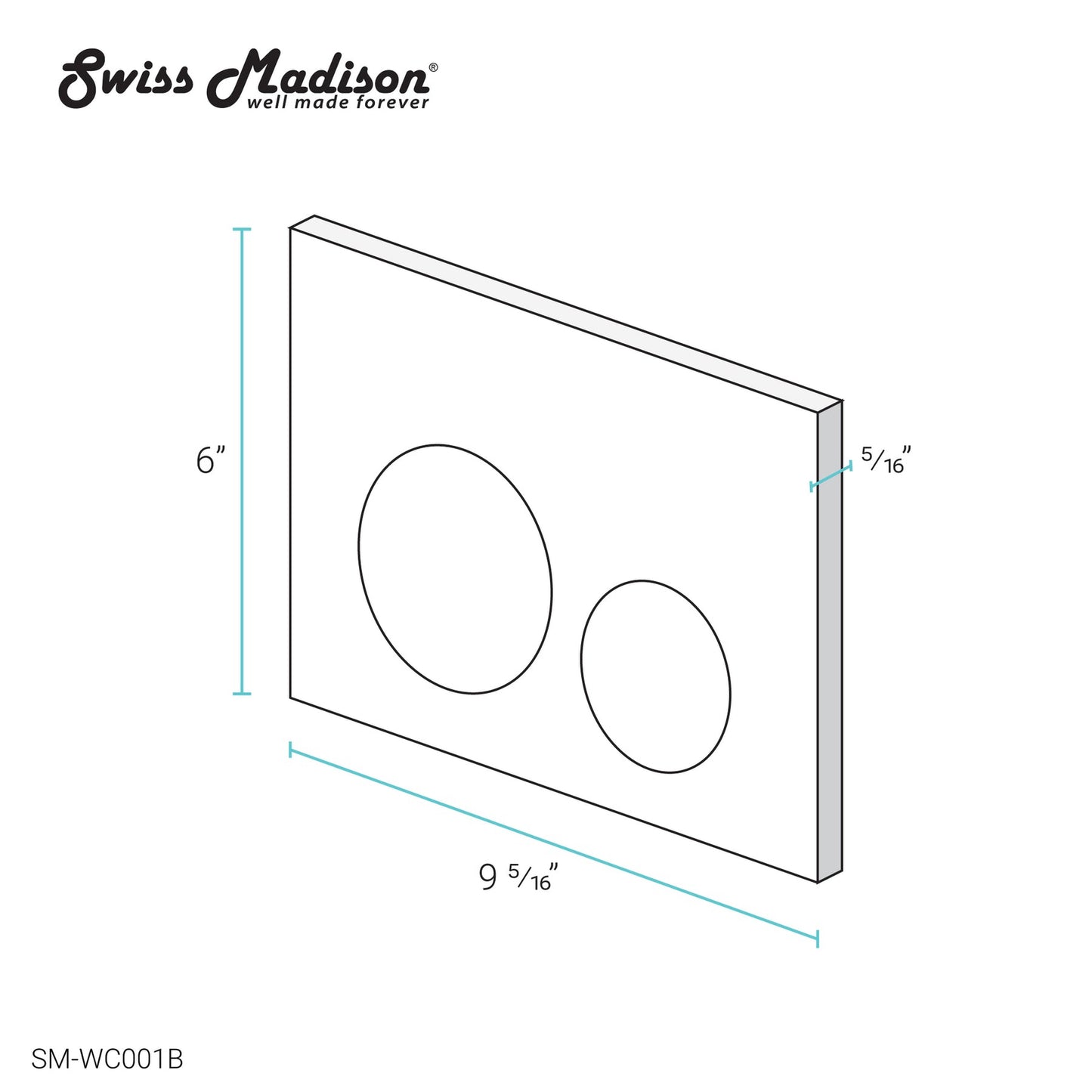 Swiss Madison 9" Matte Black Wall-Mounted Actuator Flush Push Button Plate With Dual Flush System and Round Buttons