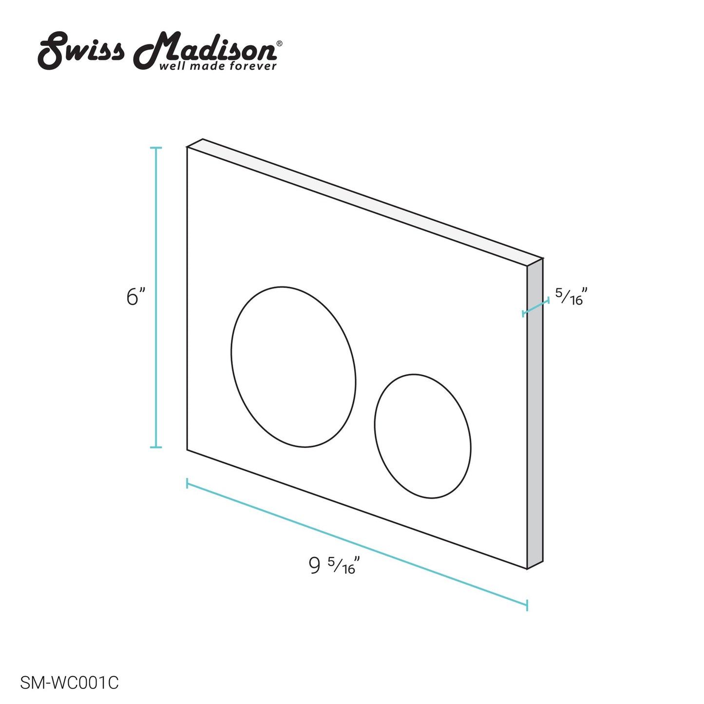 Swiss Madison 9" Matte Chrome Wall-Mounted Actuator Flush Push Button Plate With Dual Flush System and Round Buttons