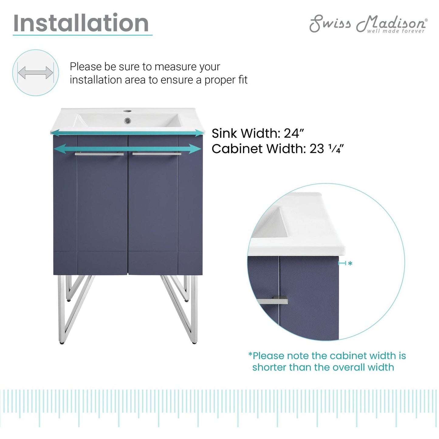 Swiss Madison Annecy 24" x 35" Freestanding Cinder Purple Bathroom Vanity With Ceramic Single Sink and Stainless Steel Metal Legs