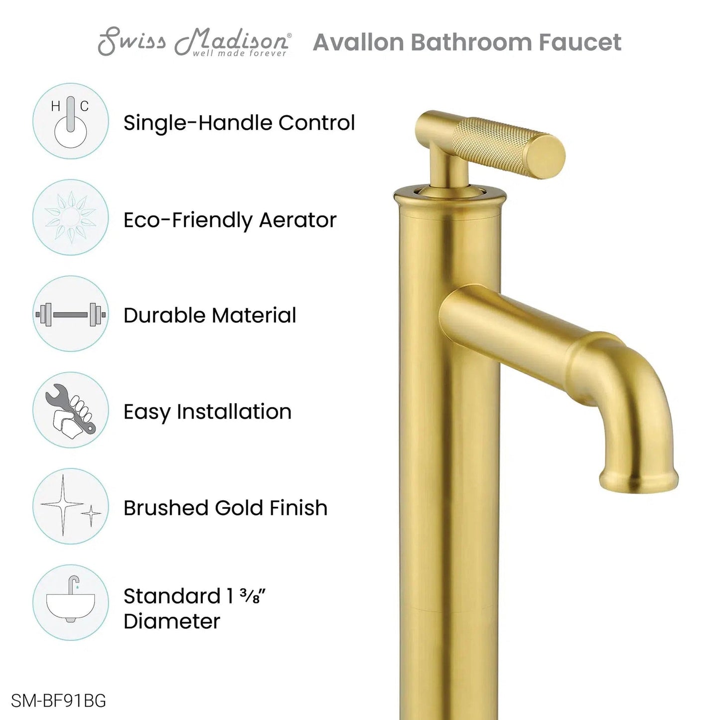 Swiss Madison Avallon 11" Single-Handle Brushed Gold Bathroom Faucet With 1.2 GPM Flow Rate
