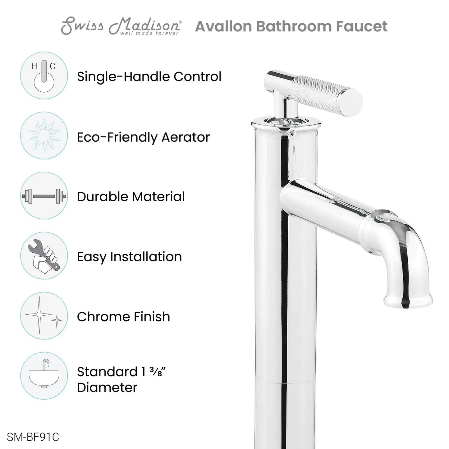 Swiss Madison Avallon 11" Single-Handle Chrome Bathroom Faucet With 1.2 GPM Flow Rate