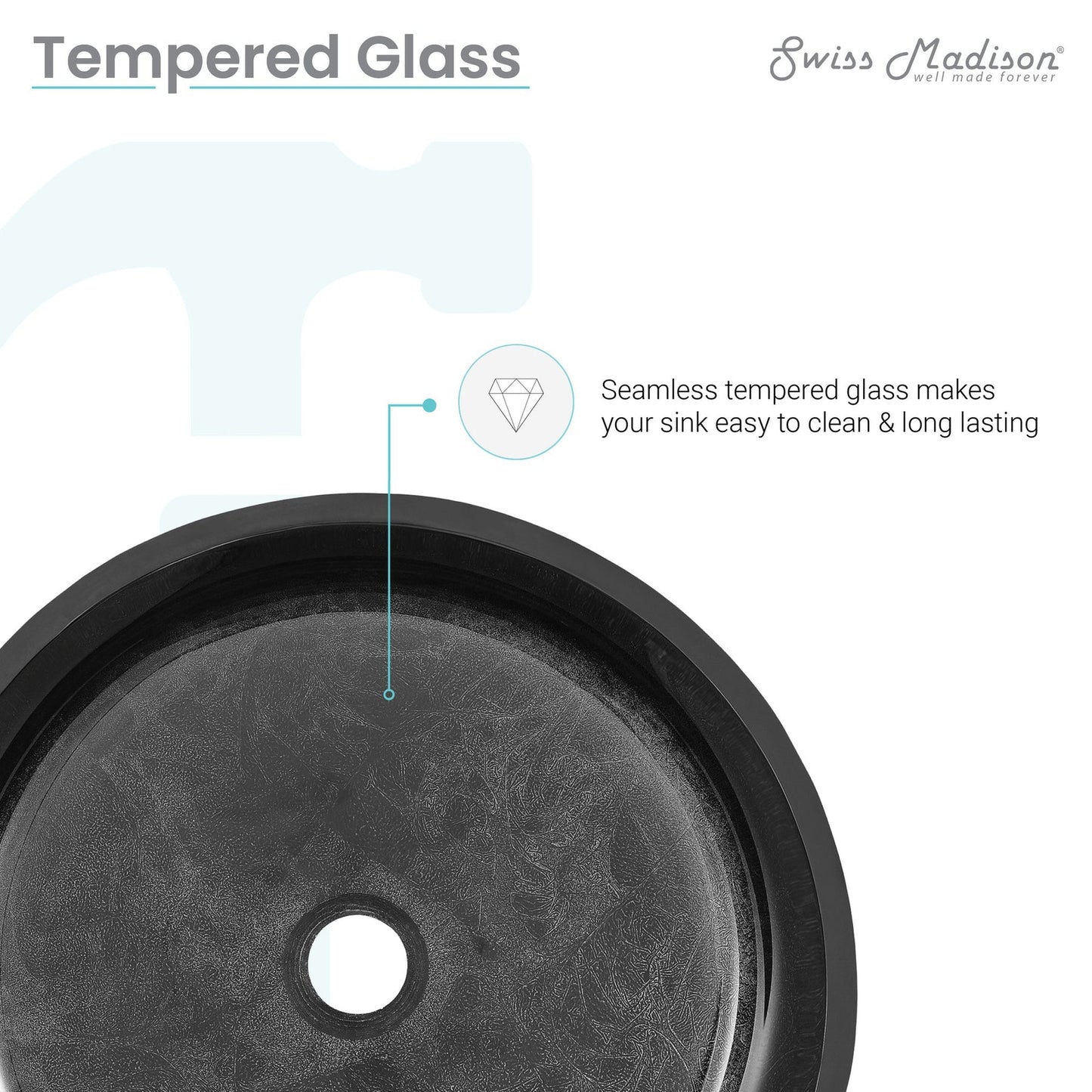 Swiss Madison Avallon 17" x 17" Black Round Tempered Glass Vessel Bathroom Sink