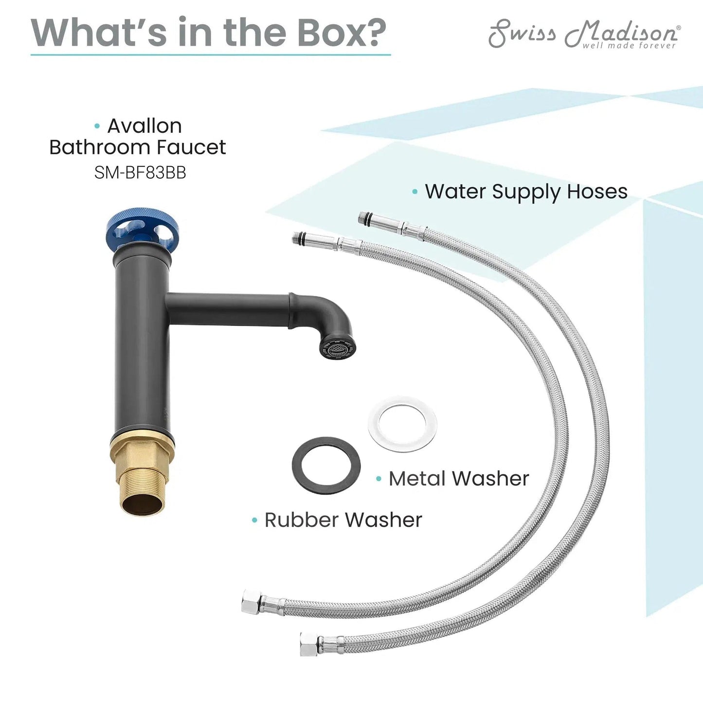 Swiss Madison Avallon 7" Single Blue Handle Matte Black Bathroom Faucet With 1.2 GPM Flow Rate