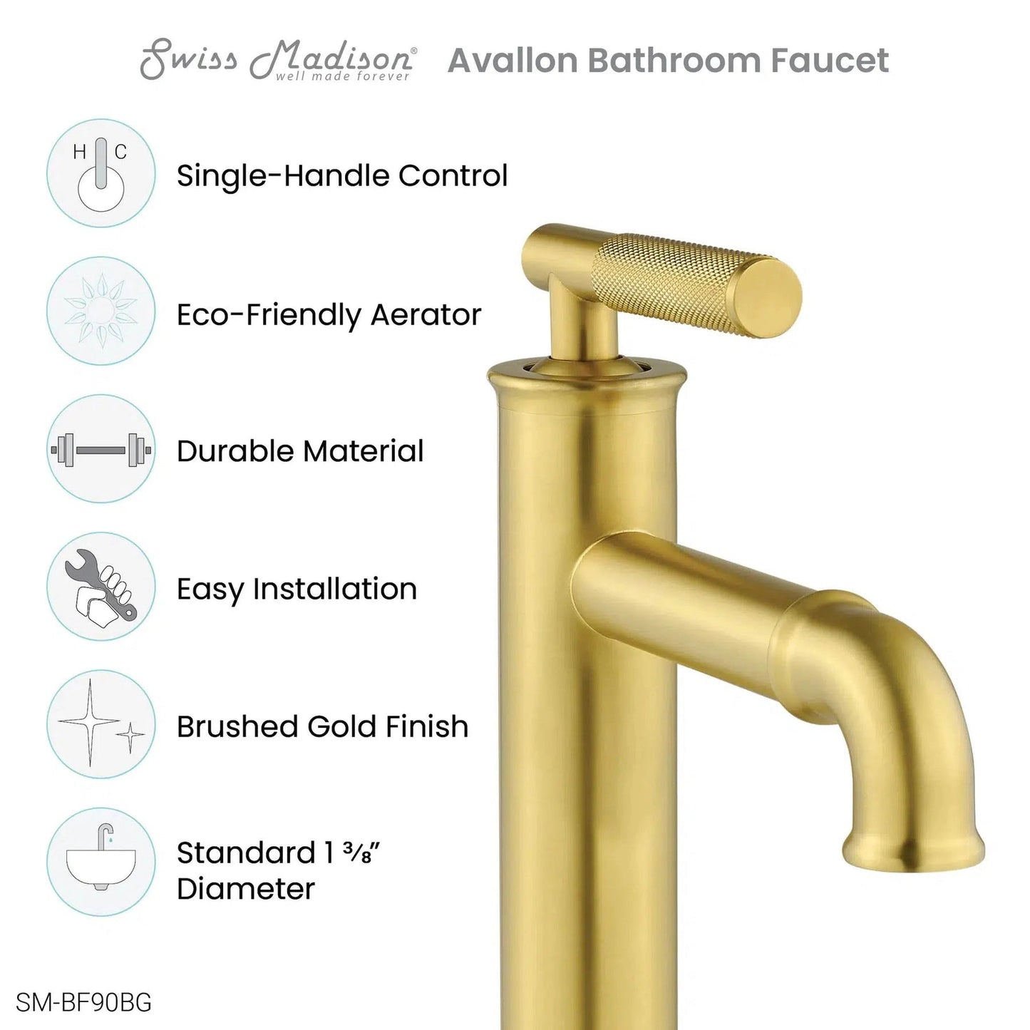 Swiss Madison Avallon 8" Single-Handle Brushed Gold Bathroom Faucet With 1.2 GPM Flow Rate