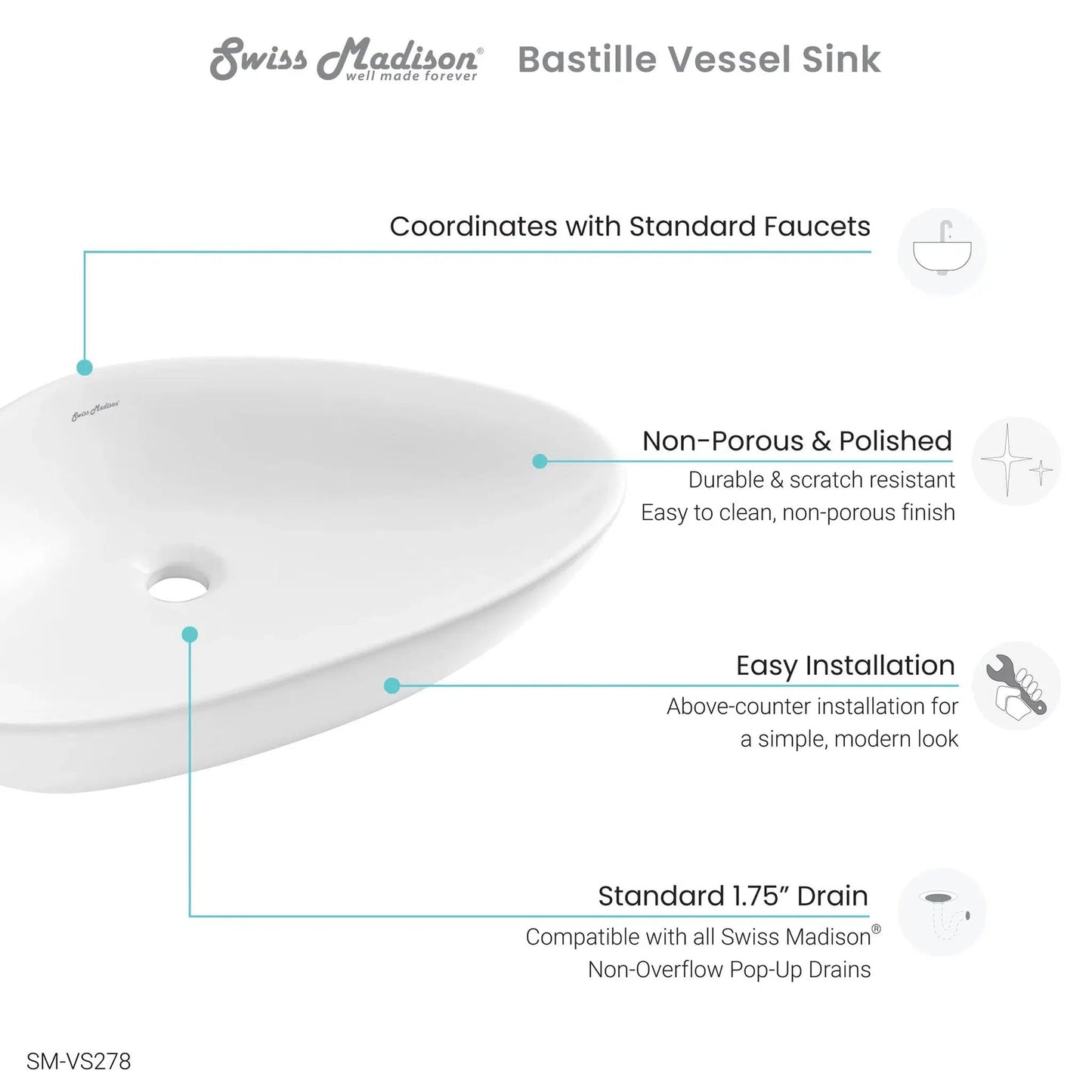 Swiss Madison Bastille 23" x 15" White Irregular Ceramic Vessel Bathroom Sink