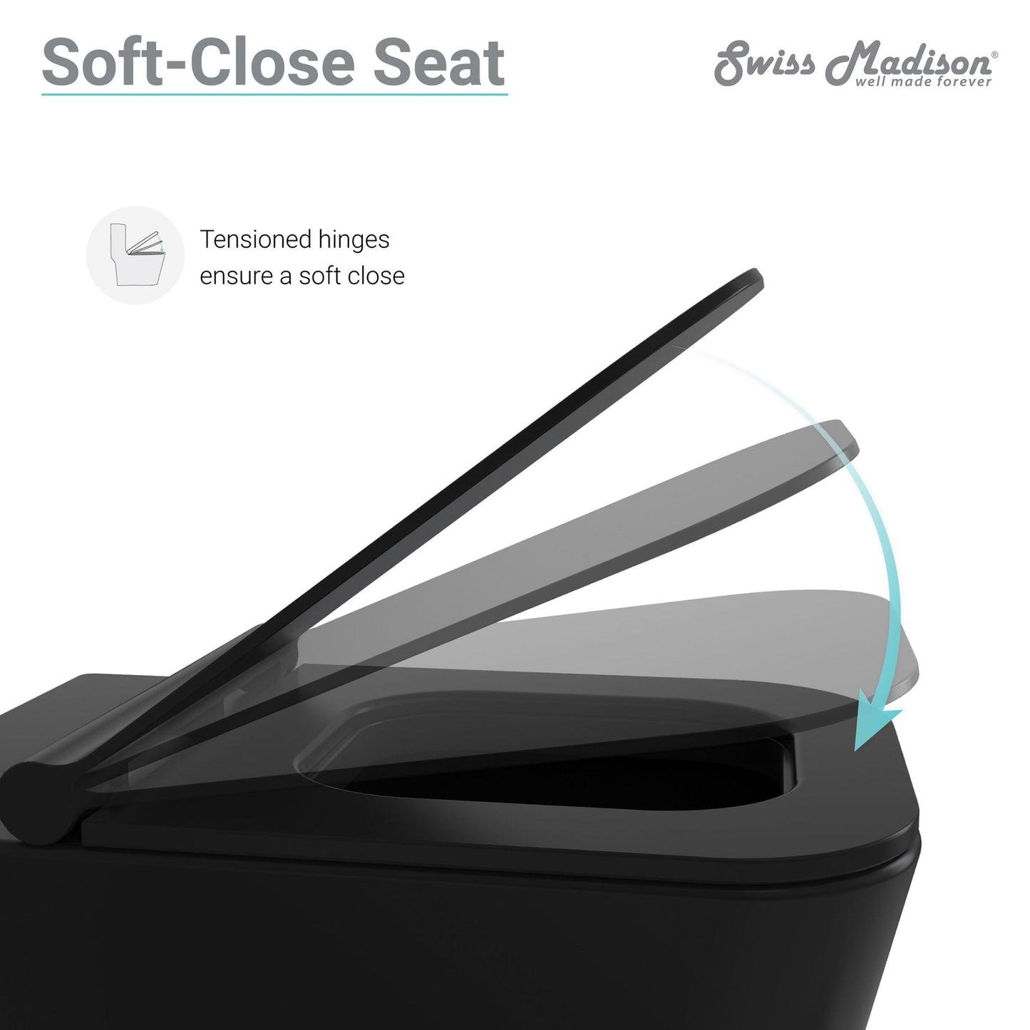 Swiss Madison Carré 14" x 15" Matte Black Elongated Square Wall-Hung Toilet Bowl