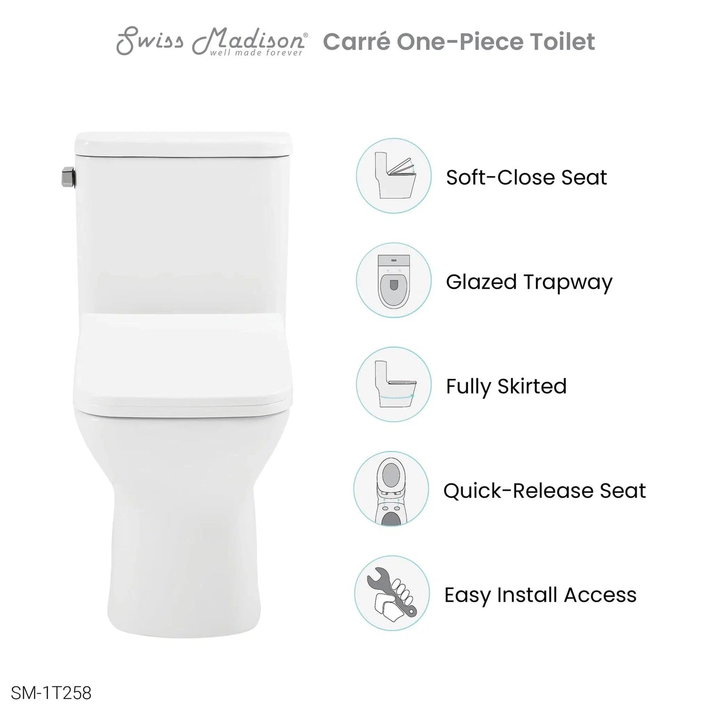 Swiss Madison Carre 15" x 30" One Piece White Elongated Square Floor-Mounted Toilet With 1.27 GPF
