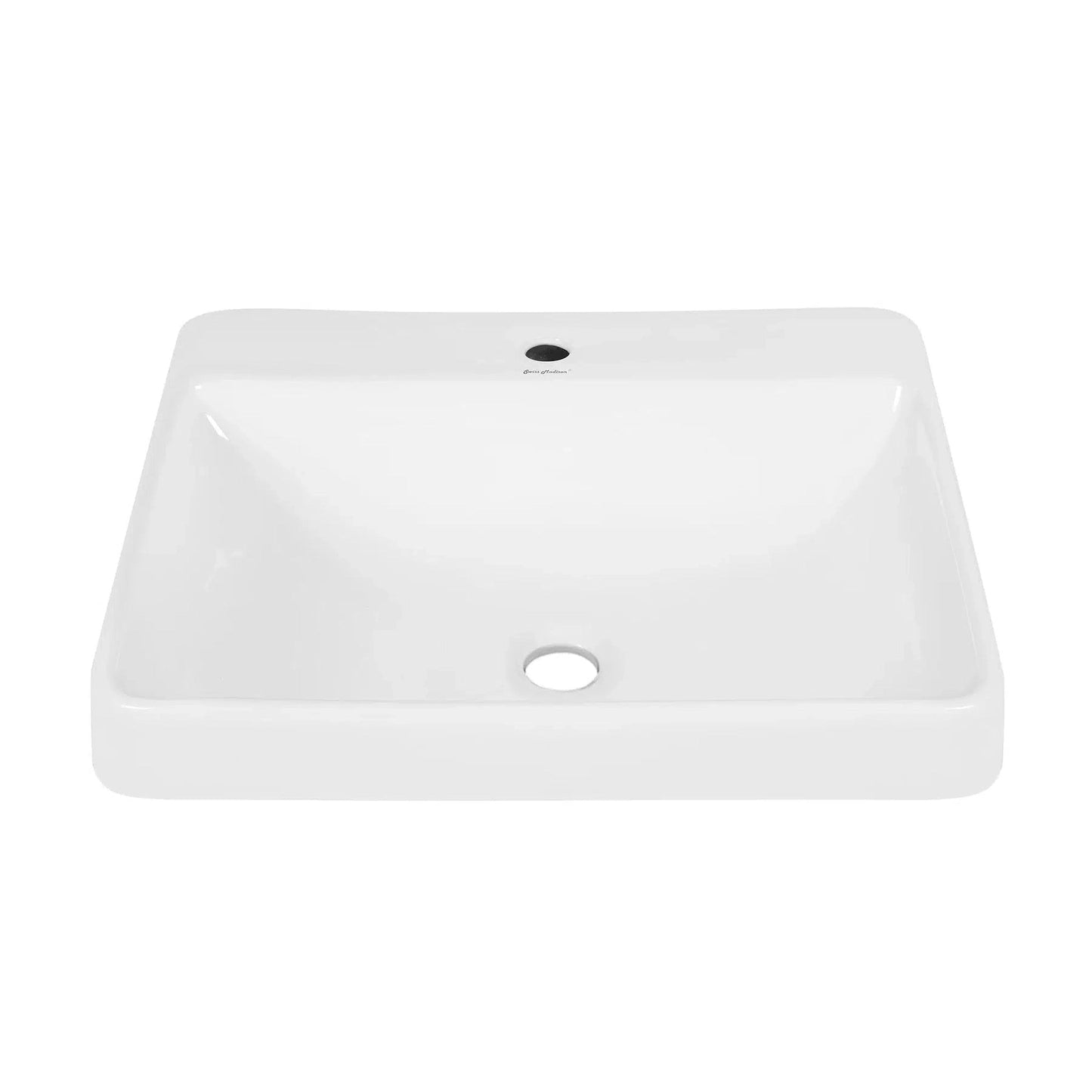 Swiss Madison Carré 23" x 19" White Rectangle Ceramic Vessel Bathroom Sink