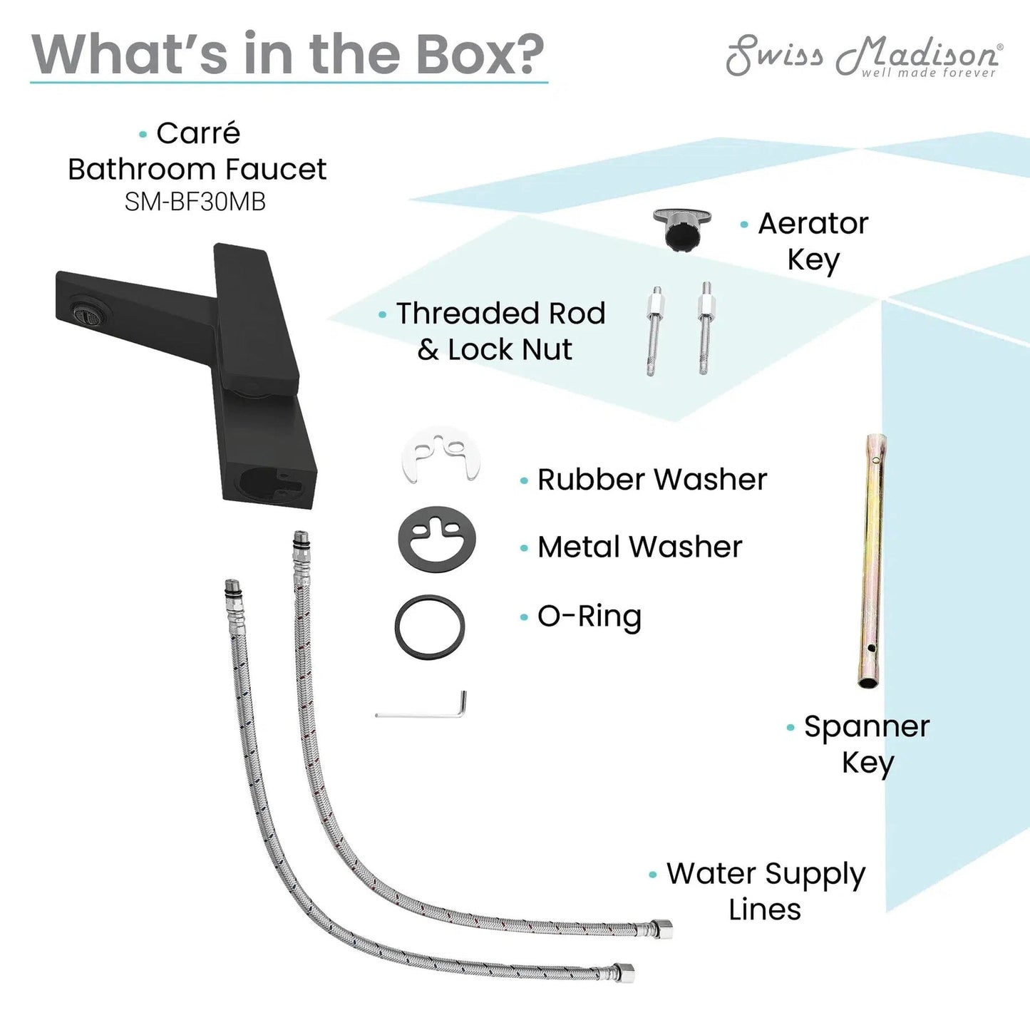 Swiss Madison Carré 6" Matte Black Single Hole Bathroom Faucet With Flow Rate of 1.2 GPM