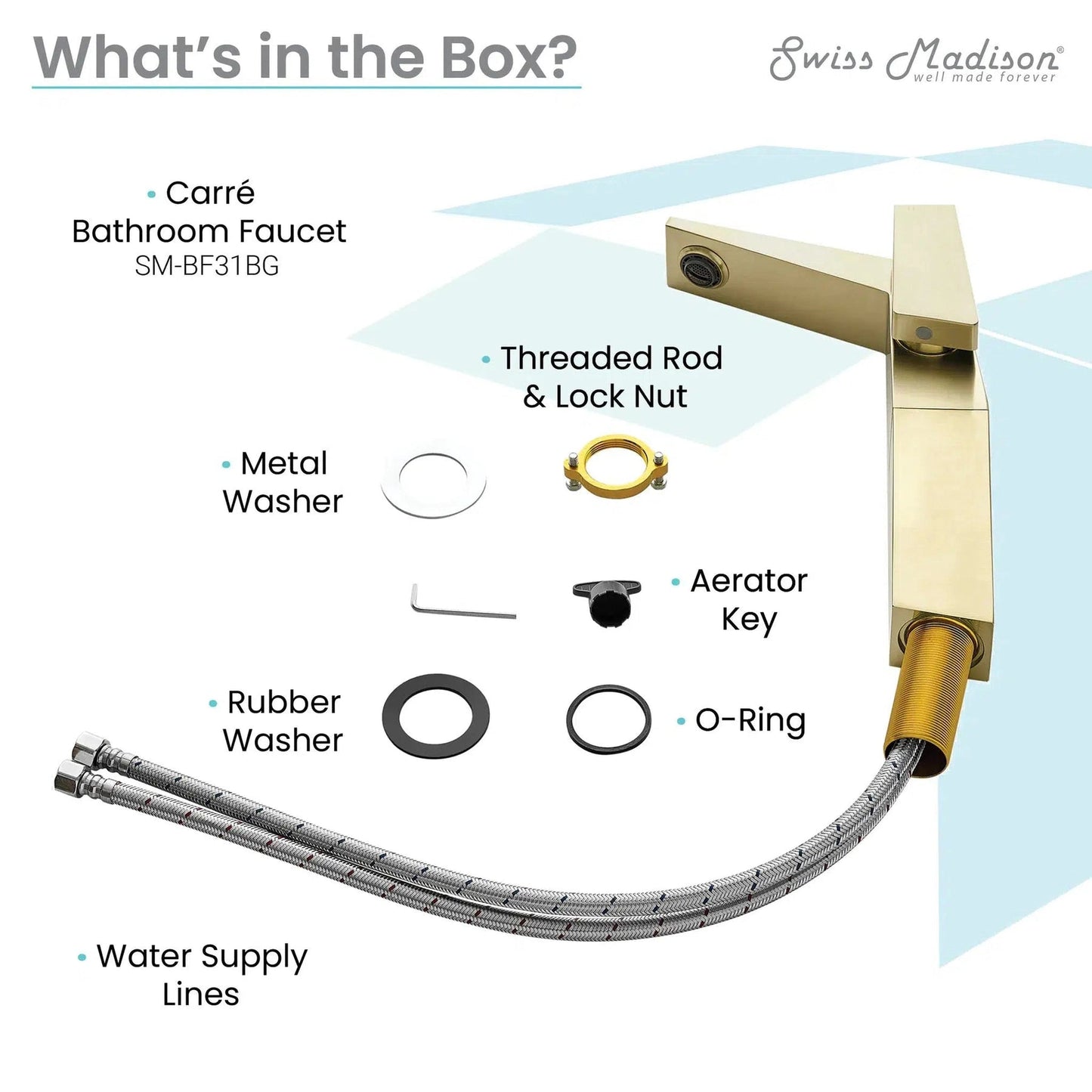 Swiss Madison Carré 9" Brushed Gold Single Hole Bathroom Faucet With Flow Rate of 1.2 GPM