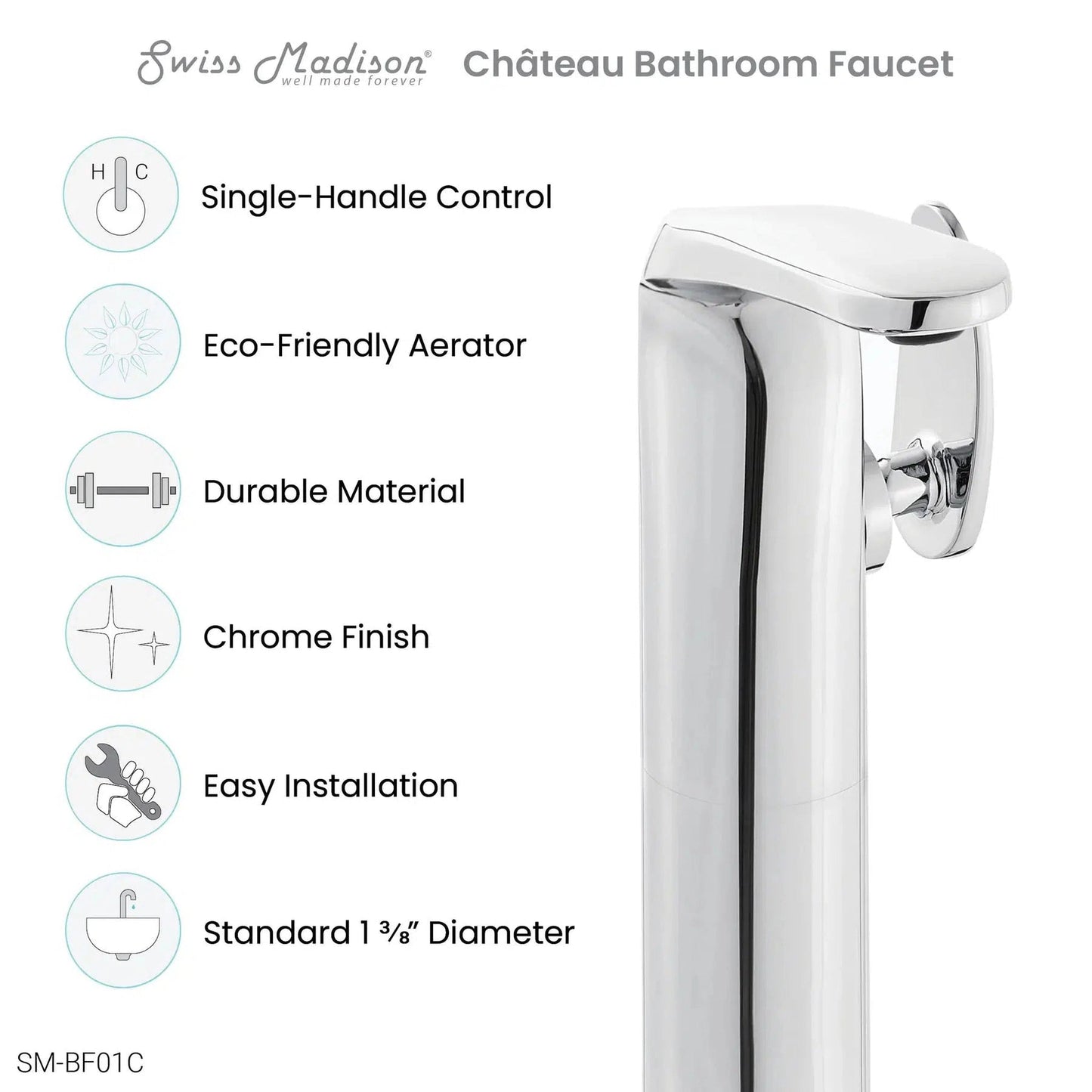 Swiss Madison Château 12" Chrome Single Hole Bathroom Faucet With Flow Rate of 1.2 GPM
