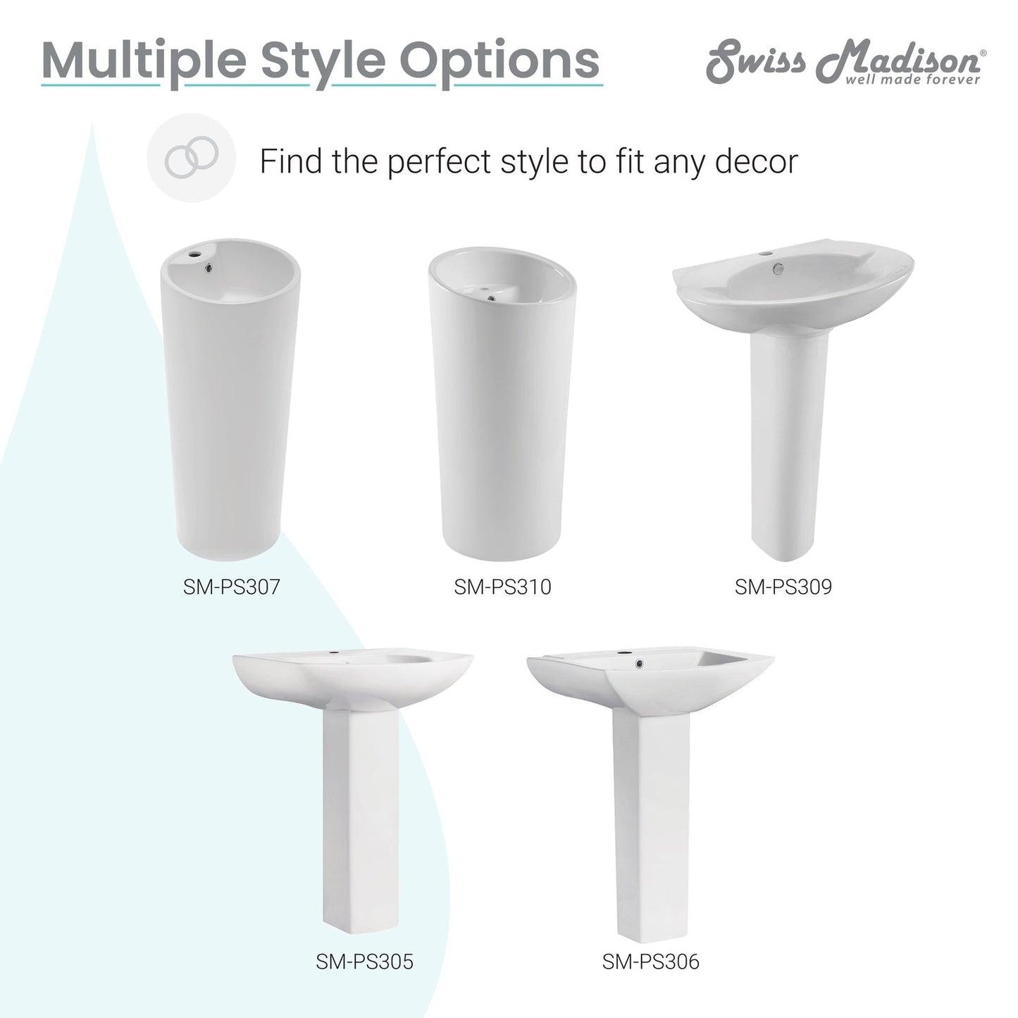 Swiss Madison Château 26" x 33" Freestanding Two-Piece Round White Pedestal Sink With Overflow