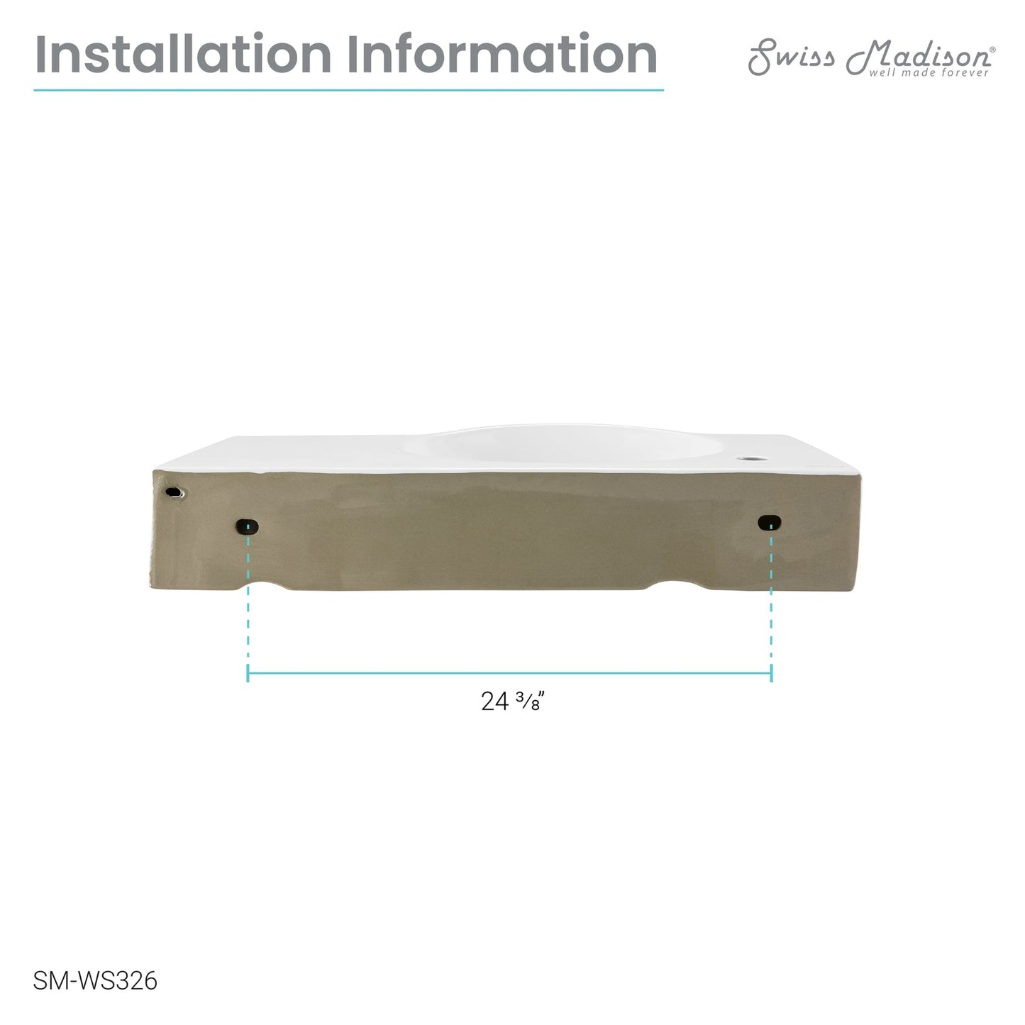 Swiss Madison Château 30" x 18" Rectangular White Ceramic Wall-Hung Bathroom Sink With Left Side Single Hole Faucet