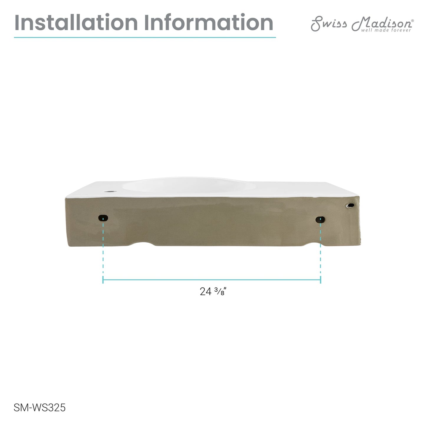 Swiss Madison Château 30" x 18" Rectangular White Ceramic Wall-Hung Bathroom Sink With Right Side Single Hole Faucet