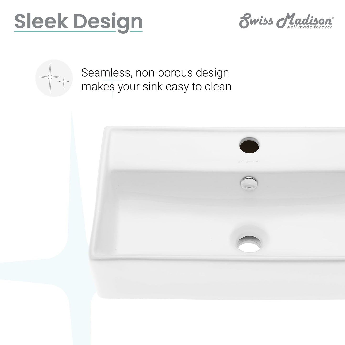 Swiss Madison Claire 22" x 12" Rectangular White Ceramic Wall-Hung Bathroom Sink With Single Hole Faucet