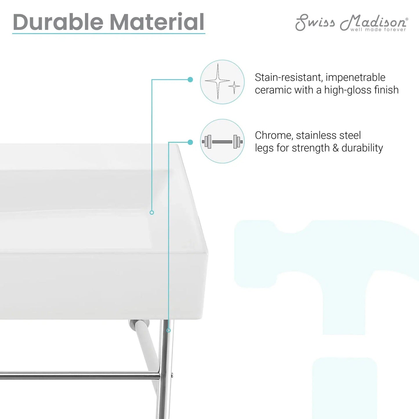 Swiss Madison Claire 30" x 35" Wall-Mounted Console Sink With White Basin and Chrome Legs