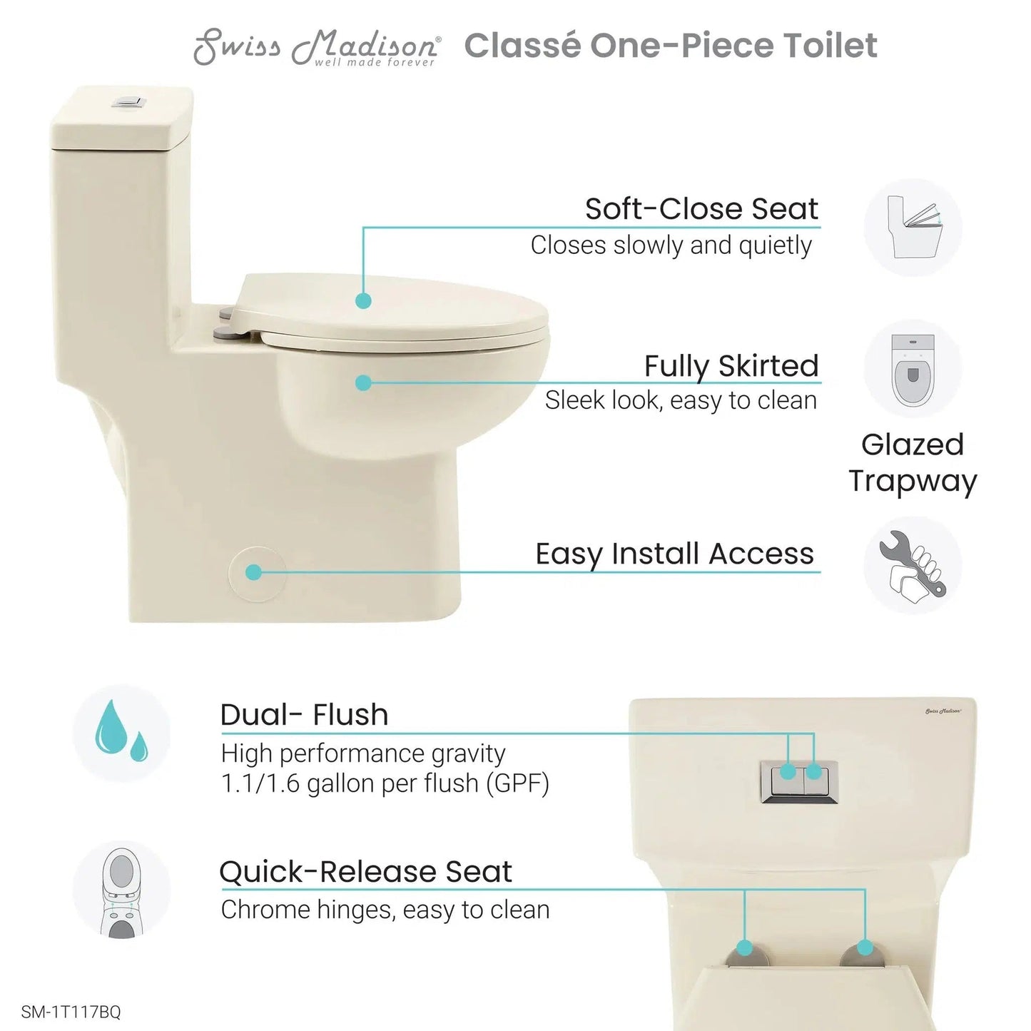 Swiss Madison Classé 15" x 30" One-Piece Bisque Elongated Floor-Mounted Toilet With 1.1/1.6 GPF
