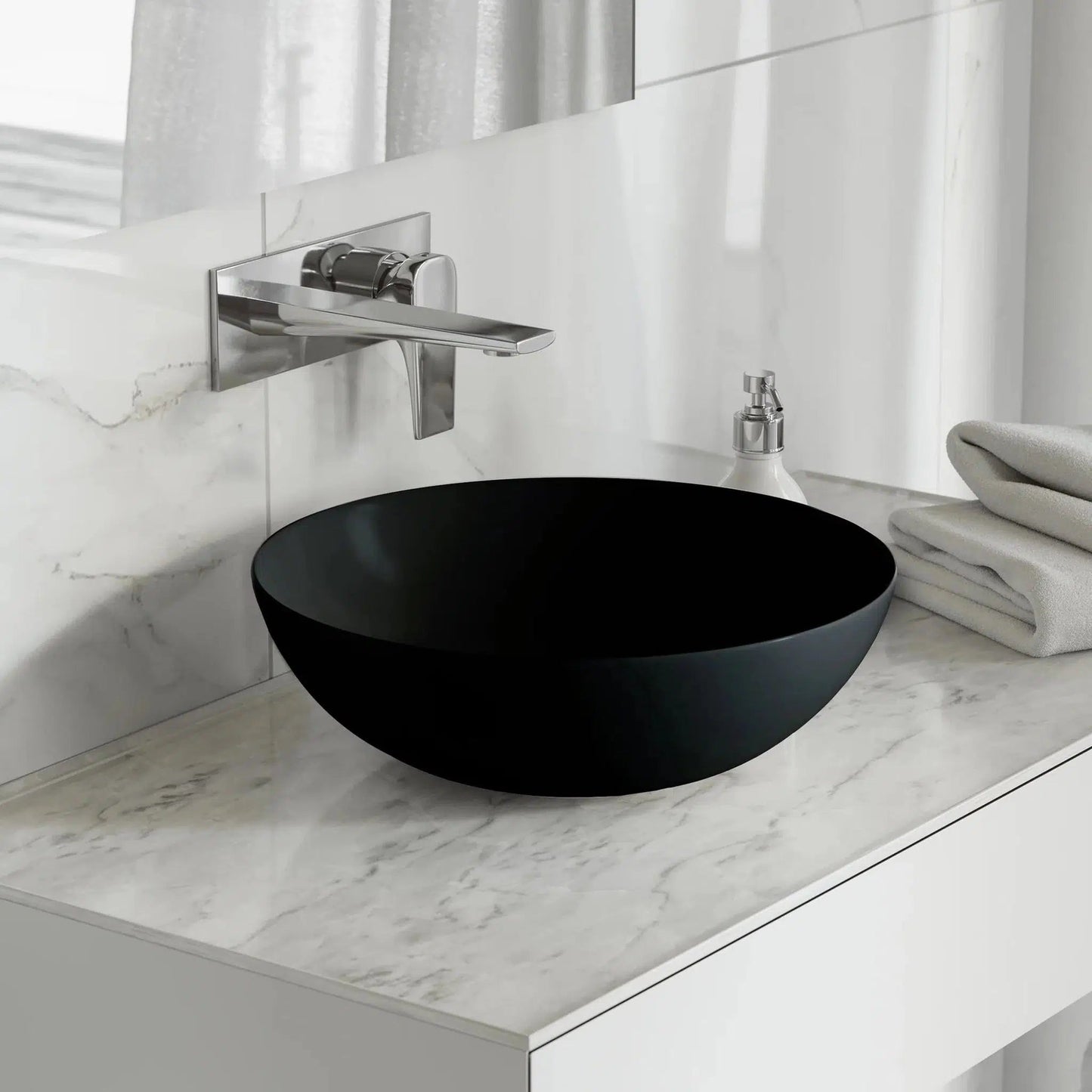 Swiss Madison Classé 16" x 16" Matte Black Round Ceramic Vessel Bathroom Sink