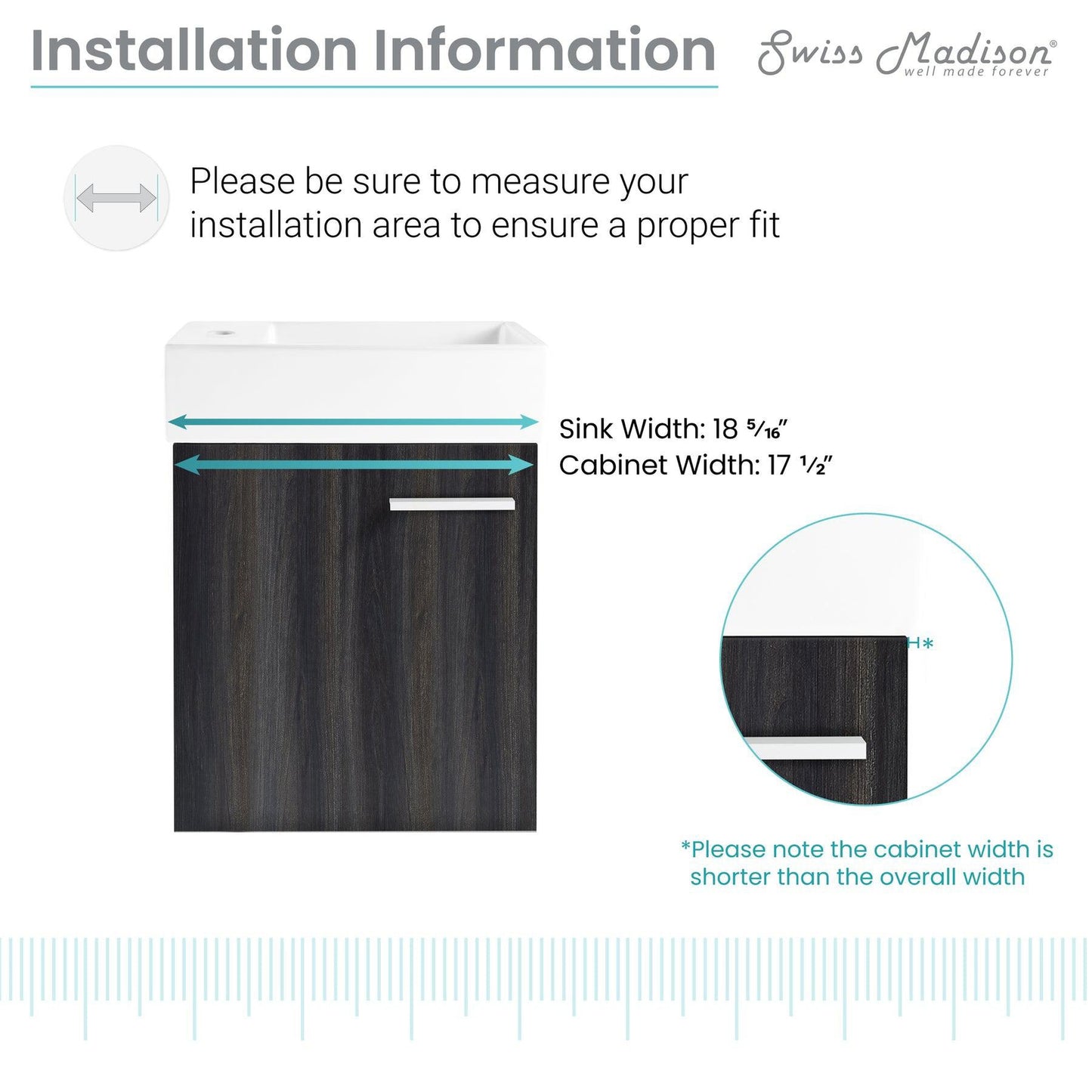 Swiss Madison Colmer 18" x 22" Wall-Mounted Black Walnut Bathroom Vanity With Ceramic Single Sink