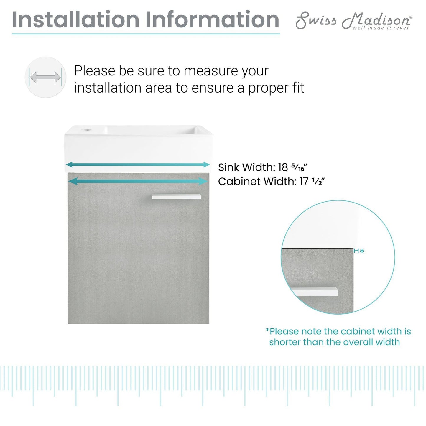 Swiss Madison Colmer 18" x 22" Wall-Mounted Brushed Gray Bathroom Vanity With Ceramic Single Sink