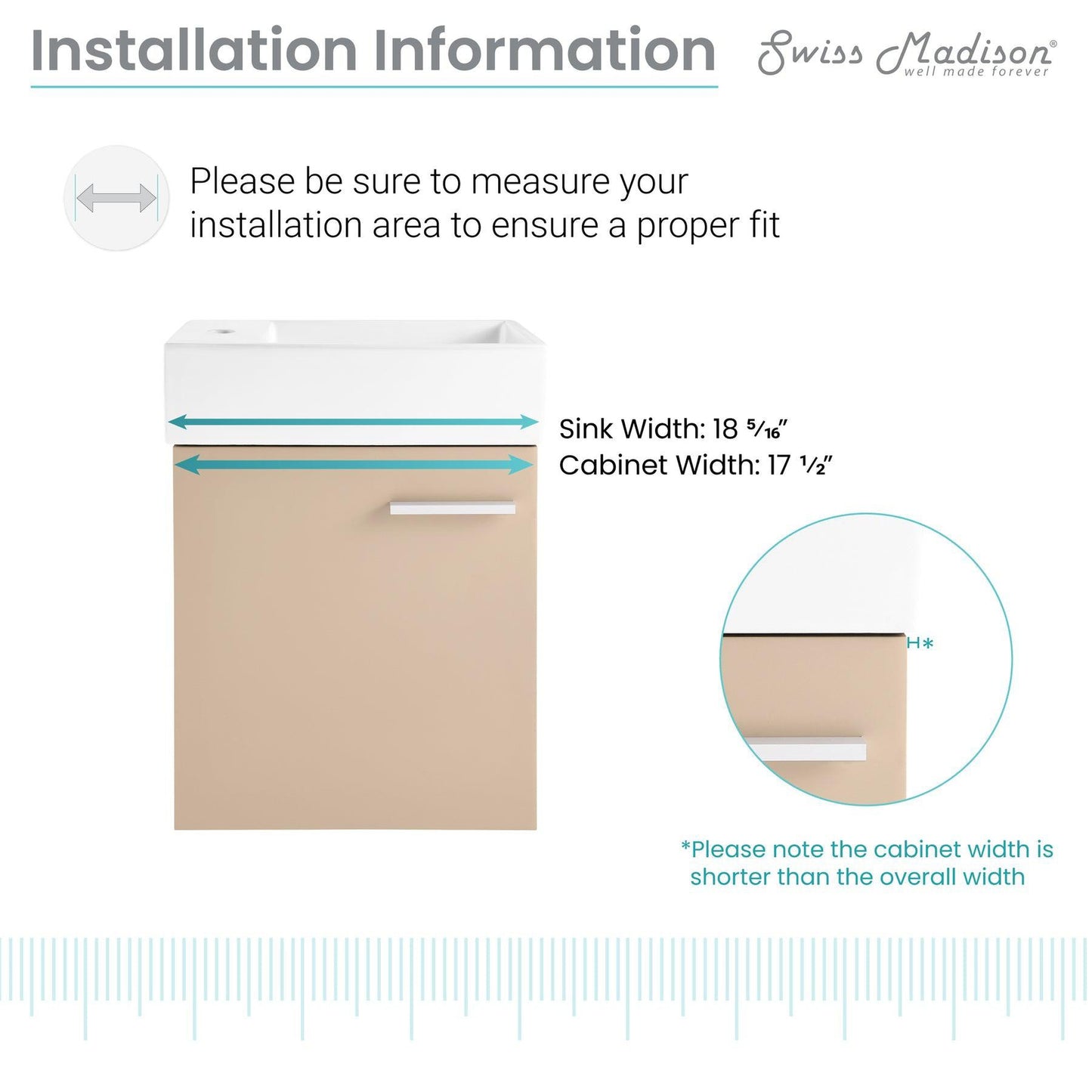 Swiss Madison Colmer 18" x 22" Wall-Mounted Sandstone Bathroom Vanity With Ceramic Single Sink