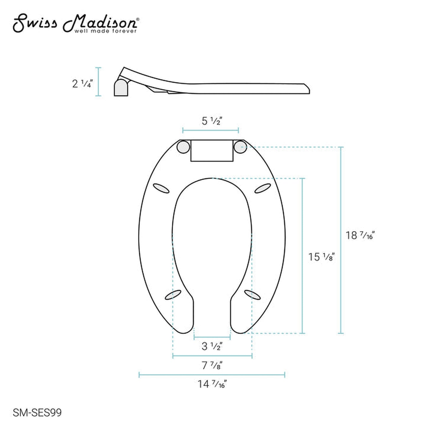 Swiss Madison Commercial Standard 14" White Open Front Elongated Toilet Seat Without Lid