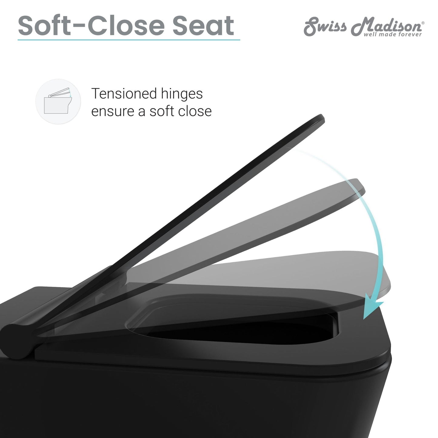 Swiss Madison Concorde 14" x 14" Matte Black Elongated Square Wall-Hung Toilet Bowl