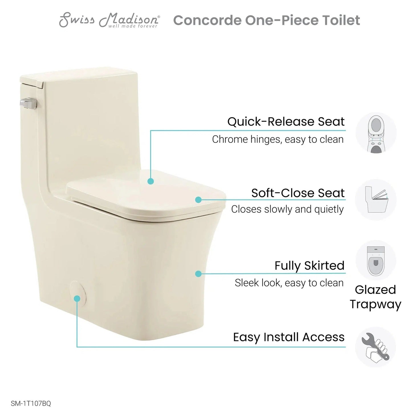Swiss Madison Concorde 14" x 29" Bisque One-Piece Elongated Square Floor Mounted Toilet With 1.28 GPF Side Flush Function