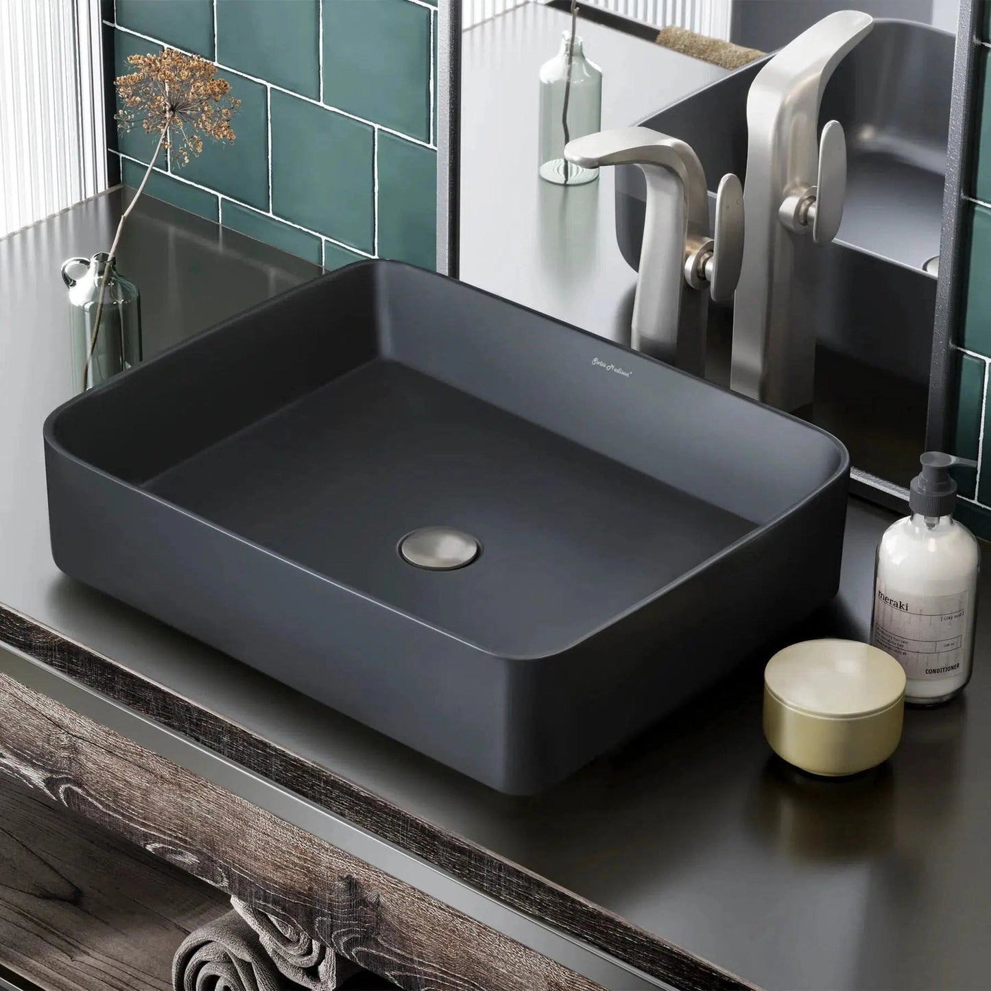 Swiss Madison Concorde 20" x 16" Matte Black Rectangle Ceramic Vessel Bathroom Sink