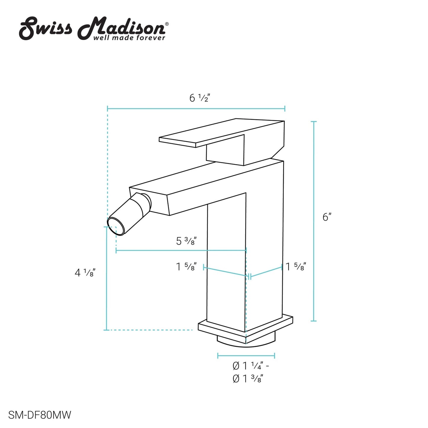 Swiss Madison Concorde 6" Matte White Single Hole Fixture Mounted Bidet Faucet With Flow Rate of 1.28 GPM