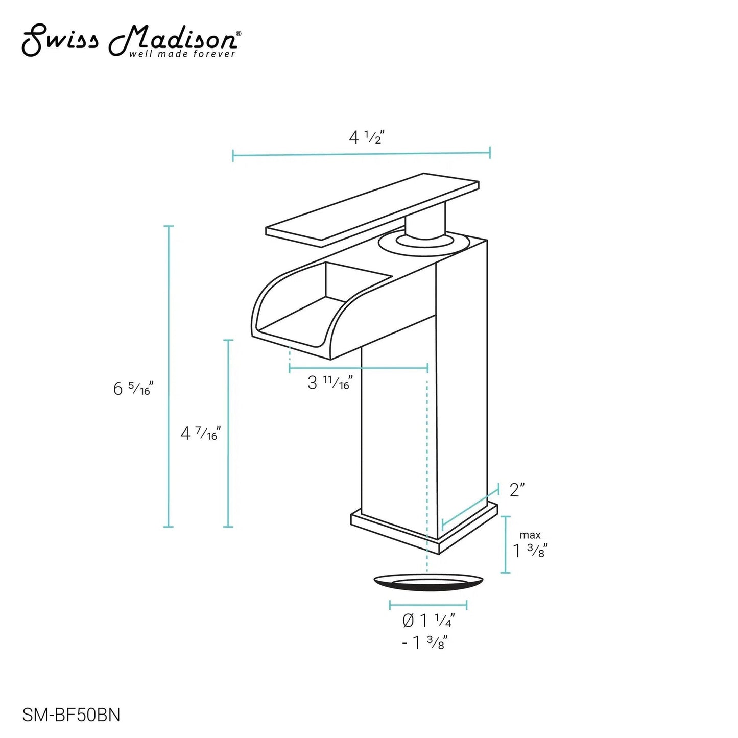 Swiss Madison Concorde 7" Single-Handle Brushed Nickel Waterfall Bathroom Faucet With 1.2 GPM Flow Rate