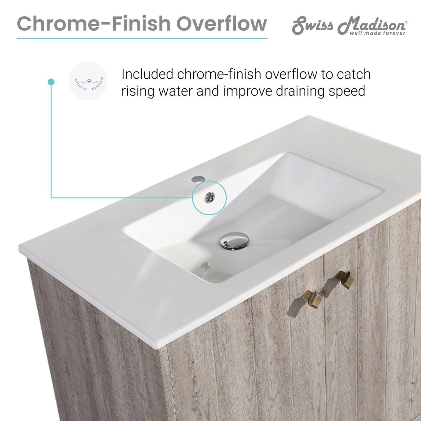 Swiss Madison Eclair 36" x 33" Freestanding Oak Bathroom Vanity With Ceramic Single Sink