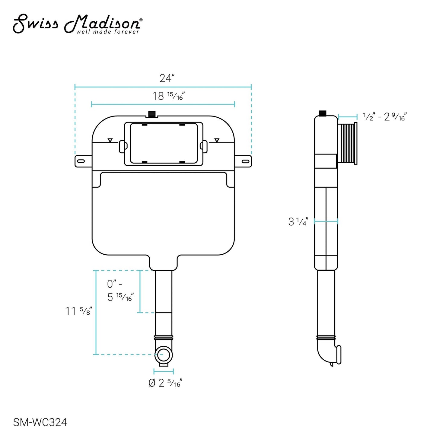 Swiss Madison Fantôme E 2x4 White Steel Frame Insulated In-Wall Toilet Tank Carrier System For Back-to-Wall Toilet