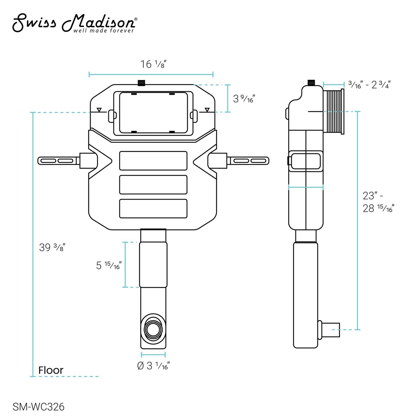 Swiss Madison Fantôme E 2x6 White Steel Frame Insulated In-Wall Toilet Tank Carrier System For Back-to-Wall Toilet