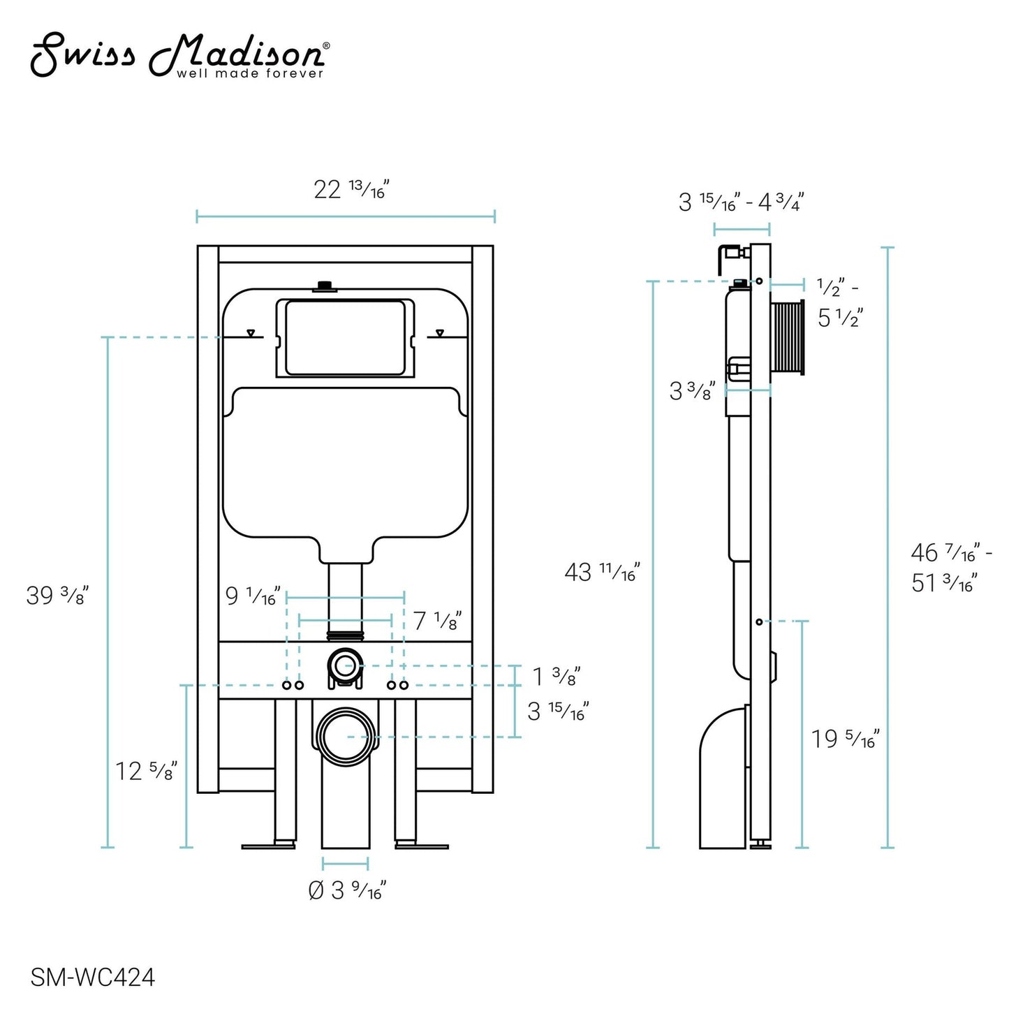 Swiss Madison Fantôme M 2x4 Steel Frame Insulated In-Wall Toilet Tank Carrier System For Wall-Hung Toilet