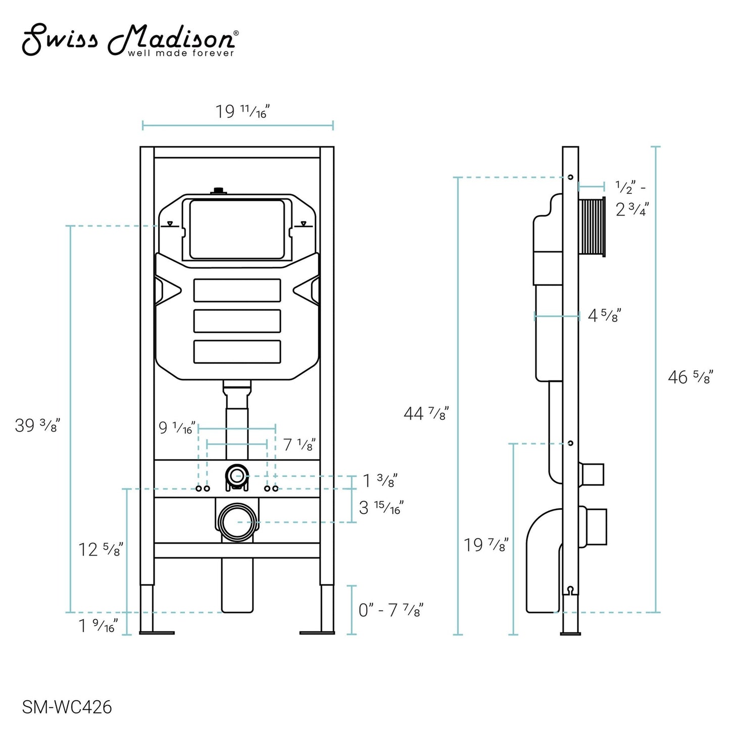 Swiss Madison Fantôme M 2x6 Steel Frame Insulated In-Wall Toilet Tank Carrier System For Wall-Hung Toilet