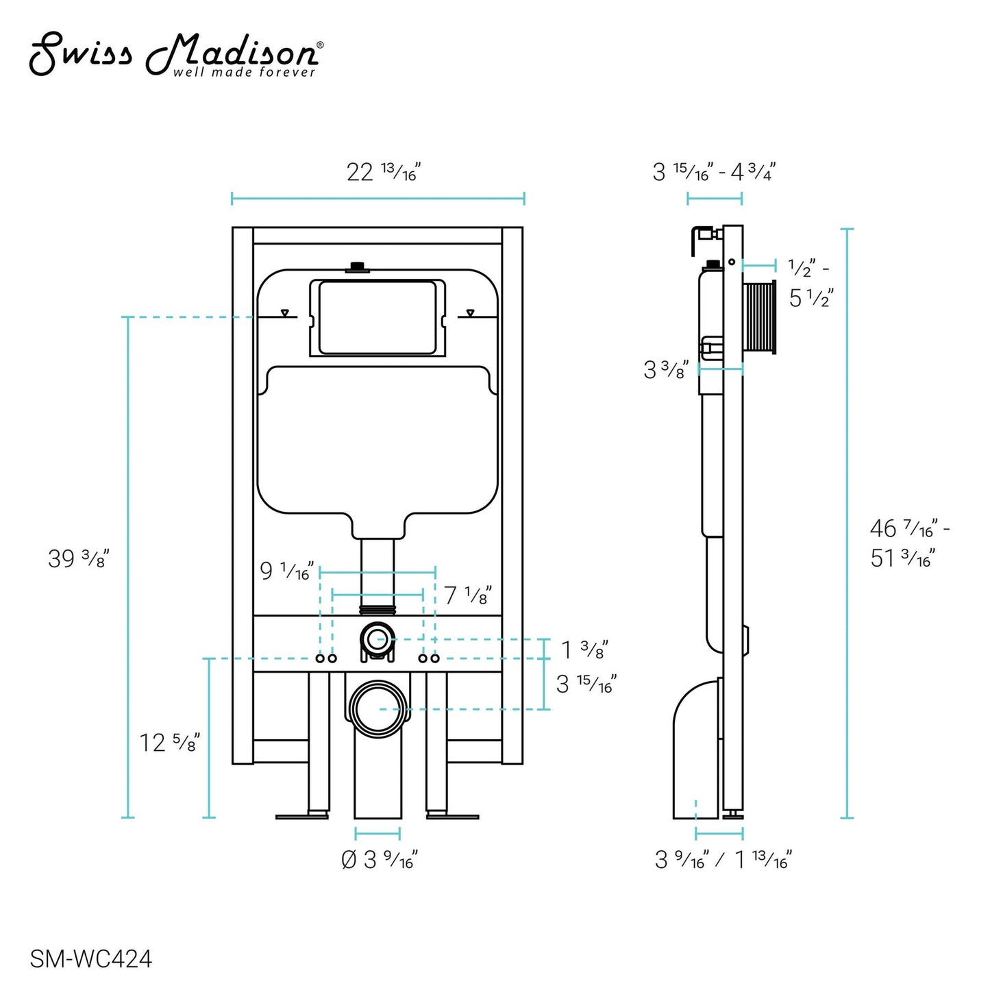 Swiss Madison Ivy 15" x 13" Glossy White Elongated Wall-Hung Toilet Bundle With In-Wall Carrier Tank and 0.8/1.6 GPF Dual-Flush Large Wall Actuator Plate