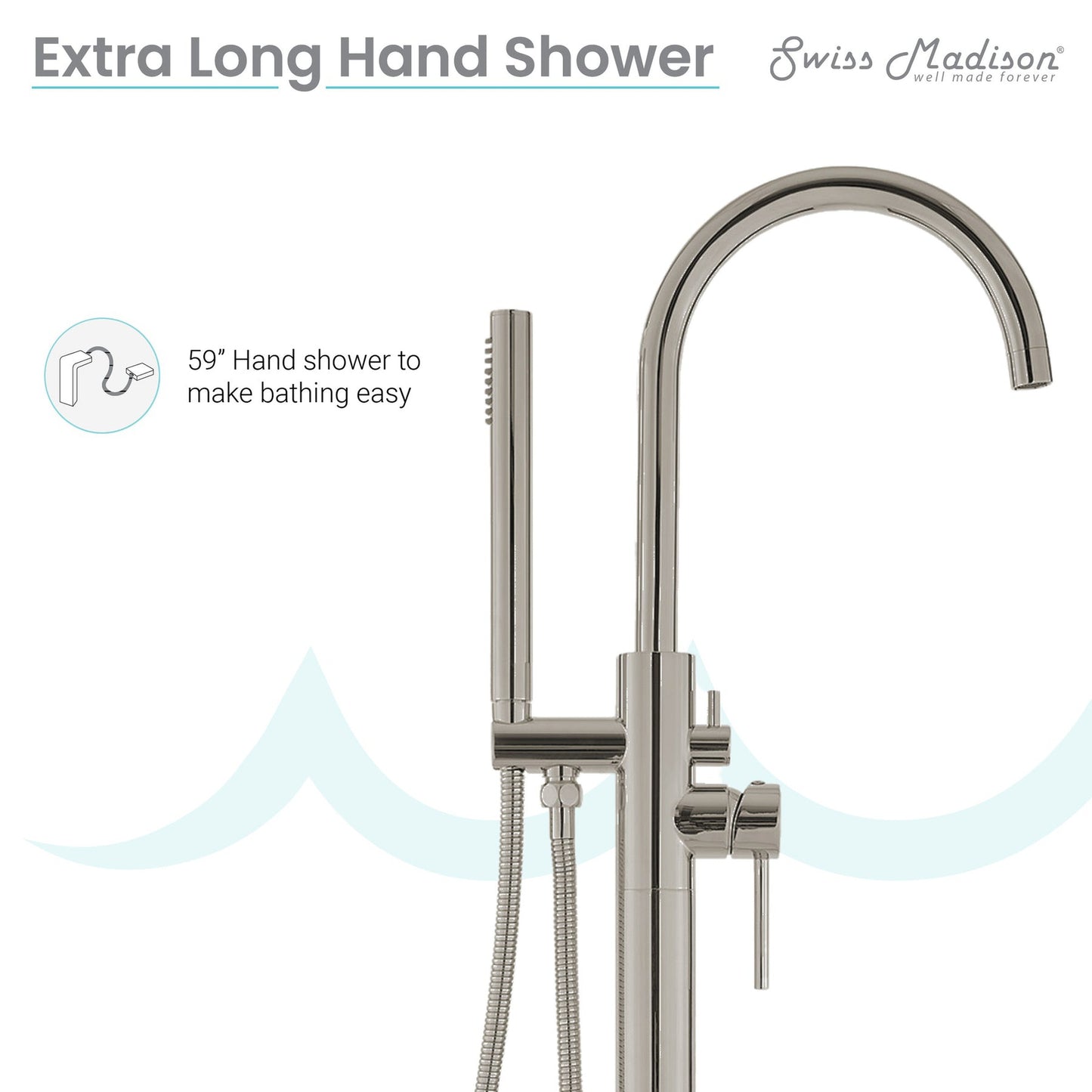 Swiss Madison Ivy 43" Brushed Nickel Single Hole Floor Mounted Bathtub Faucet With Hand Shower, Tub Spout and Handle