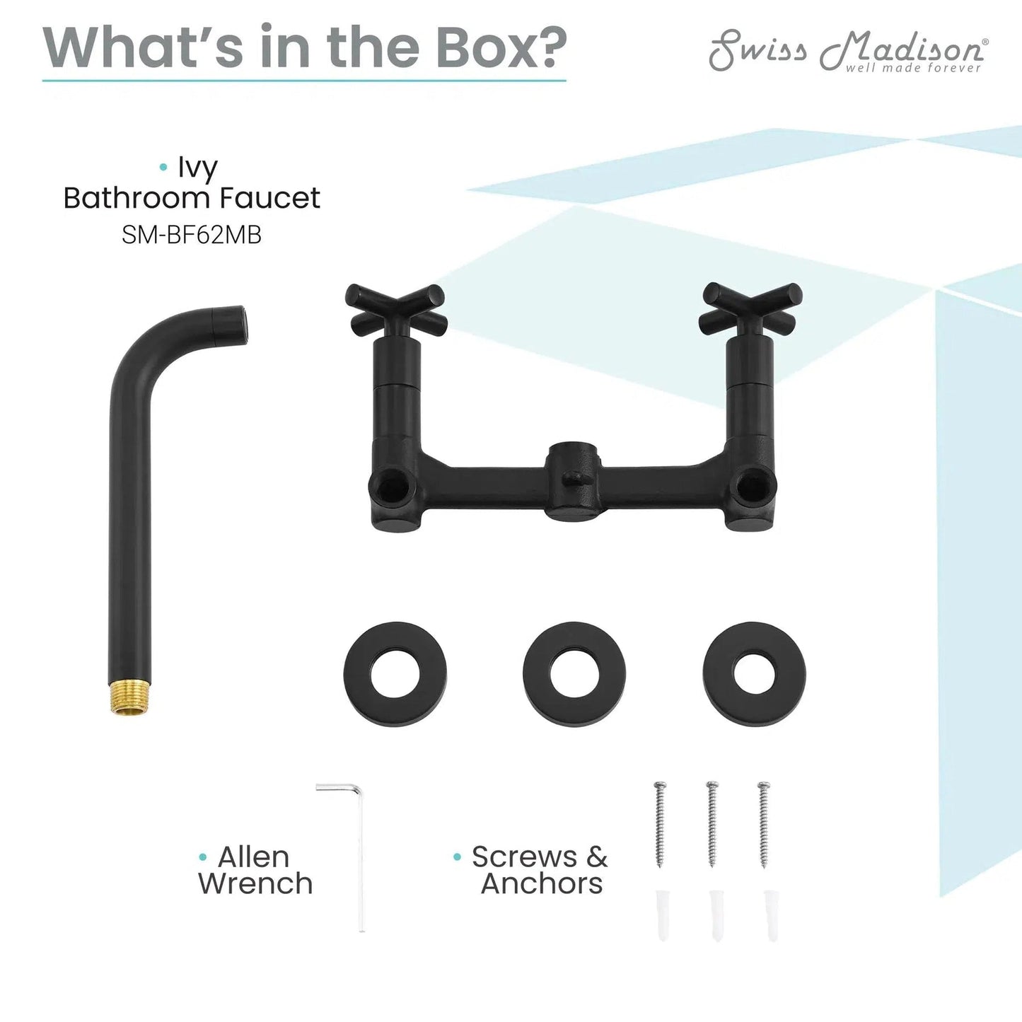 Swiss Madison Ivy 9" Wall-Mounted Matte Black Bathroom Faucet With Cross Handle and 1.2 GPM Flow Rate