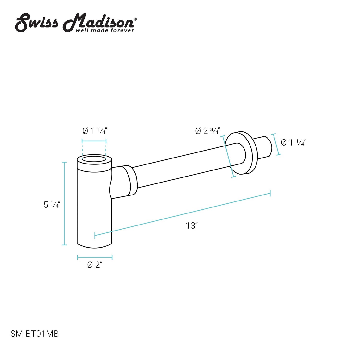 Swiss Madison Matte Black Bottle Trap Drain
