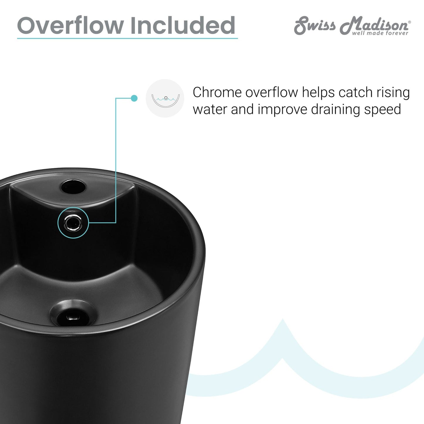 Swiss Madison Monaco 16" x 33" Freestanding One-Piece Circular Matte Black Pedestal Sink With Overflow