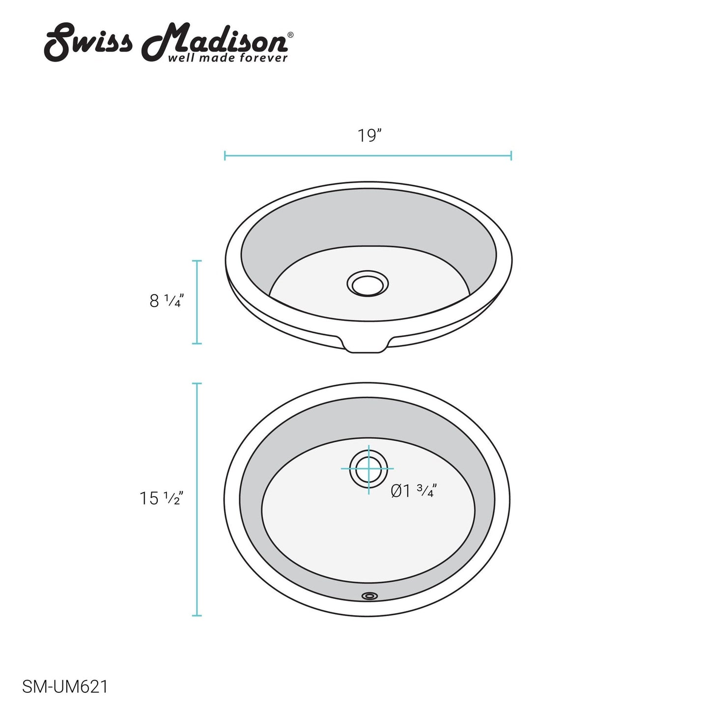 Swiss Madison Monaco 19" x 16" White Oval Ceramic Bathroom Undermount Sink