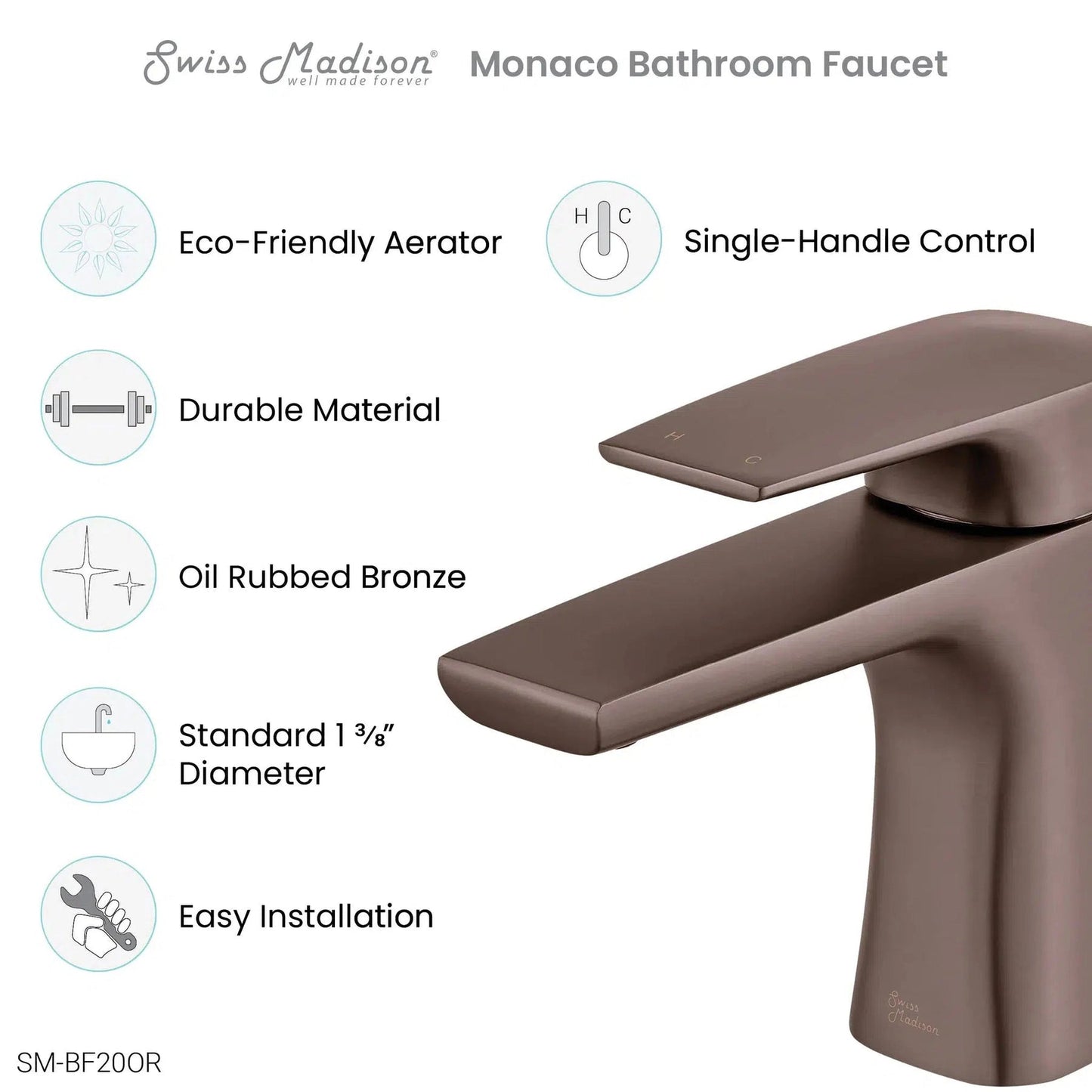 Swiss Madison Monaco 6" Oil Rubbed Bronze Single Hole Bathroom Faucet With Flow Rate of 1.2 GPM