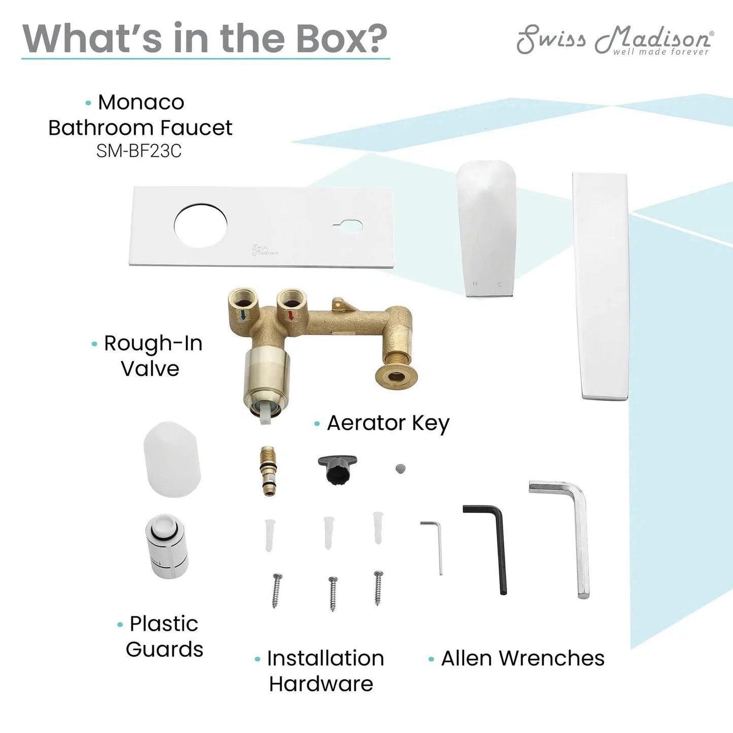 Swiss Madison Monaco 8" Chrome Two Hole Wall-Mounted Bathroom Faucet With Single Lever Handle and 1.2 GPM Flow Rate