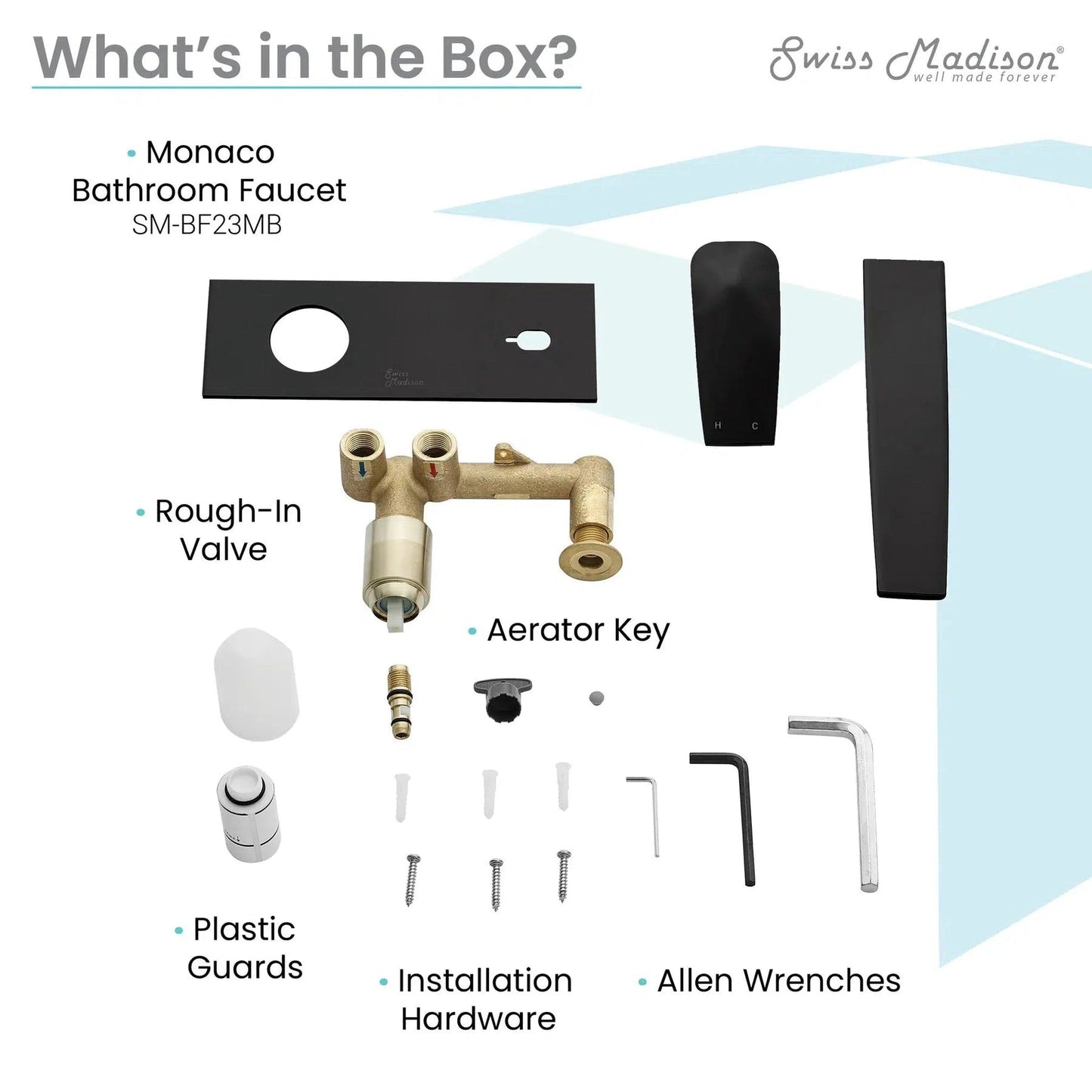 Swiss Madison Monaco 8" Matte Black Two Hole Wall-Mounted Bathroom Faucet With Single Lever Handle and 1.2 GPM Flow Rate