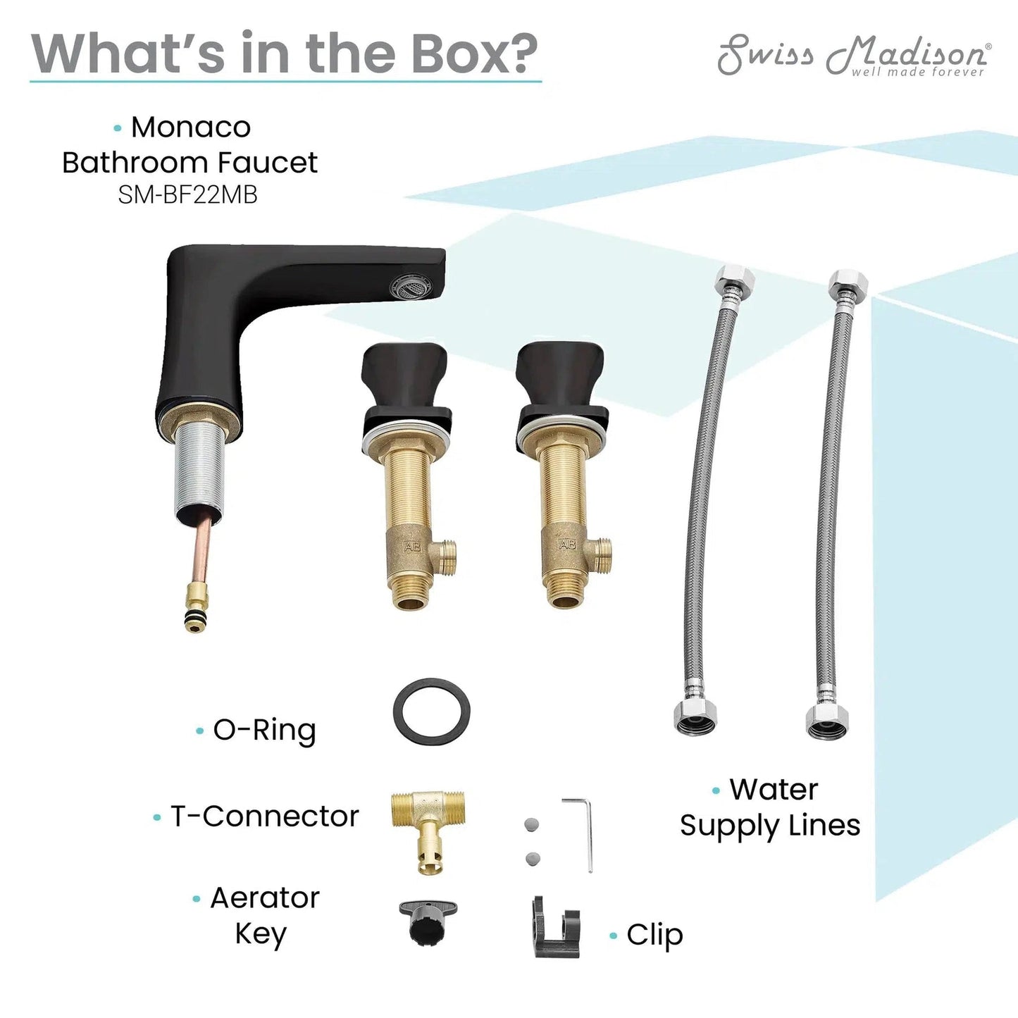 Swiss Madison Monaco 8" Matte Black Widespread Bathroom Faucet With Knob Handles and 1.2 GPM Flow Rate